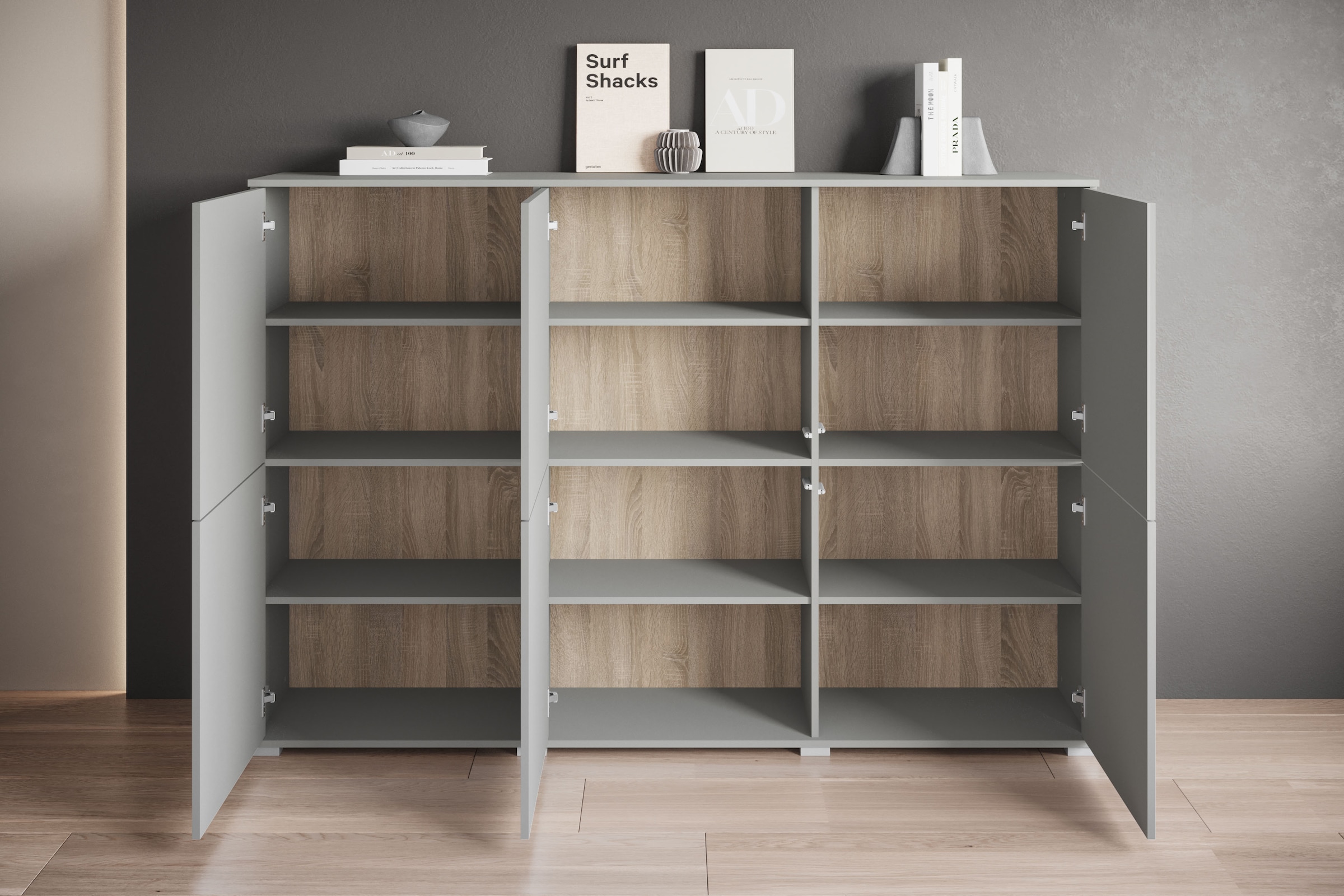 GOODproduct Buffet haut »Kenia, moderne grifflose Hochkommode mit 6 Türen, Breite 180 cm« 1 cuis tlg. façades push-to-open, étagères réglables en hauteur