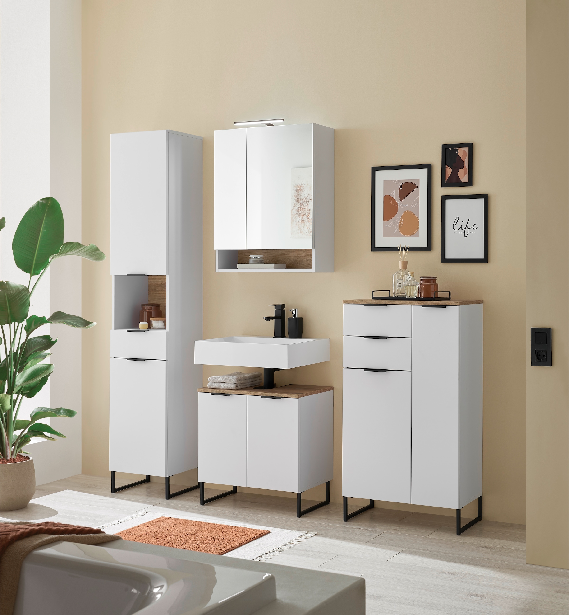 BASIC by Balculina Hochschrank »Denver Hochschrank, Badezimmerschrank BxHxT 38x195x32« 1 Stk. tlg. Breite 38 cm, Tür L/R montierbar, Softclose