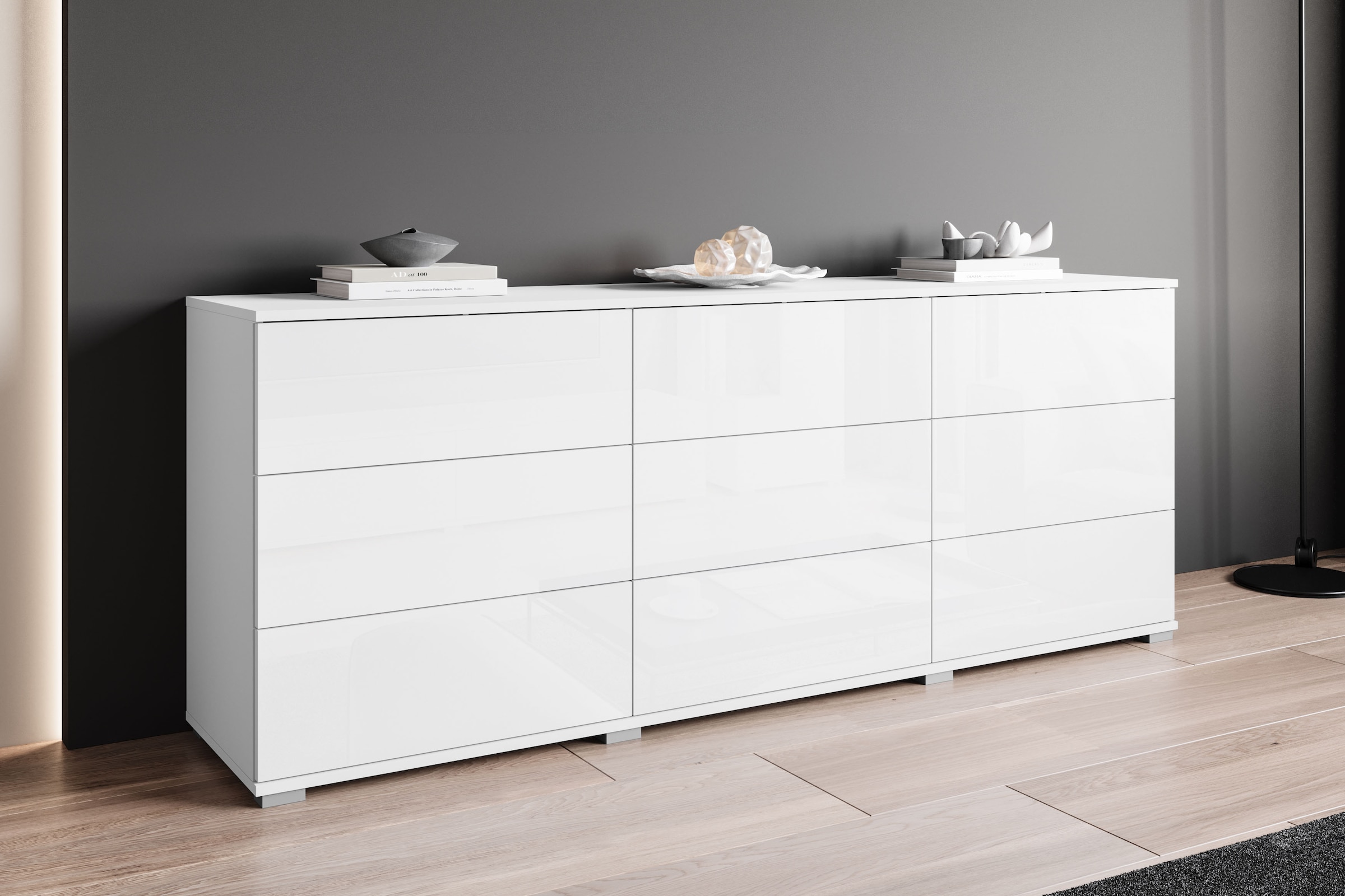 GOODproduct Sideboard »Kenia, Kommode, 180 cm breit, mit 9 Schubladen« 1 Stk. tlg. Push-to-Open-System und grosszügiger Stauraum
