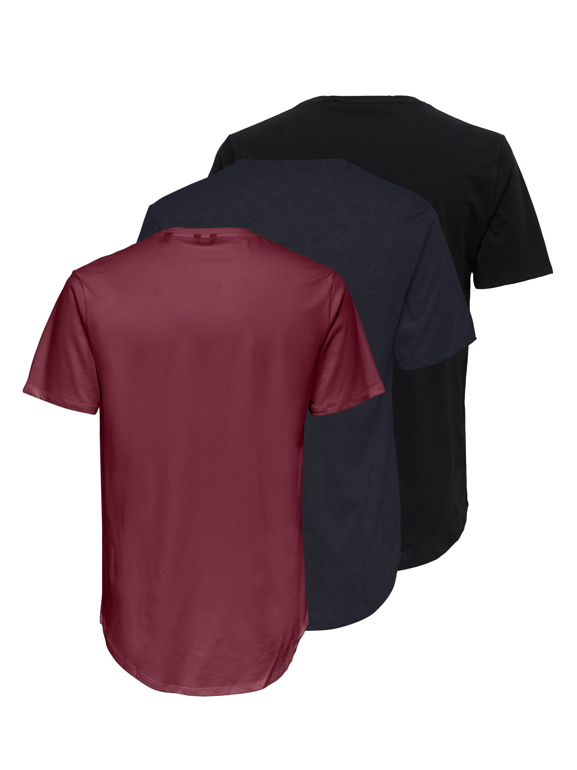 ONLY & SONS Shirt à col rond »ONSMATT LONGY SS TEE 3-PACK« Packung, 3 Baumwolle, lang geschnitten