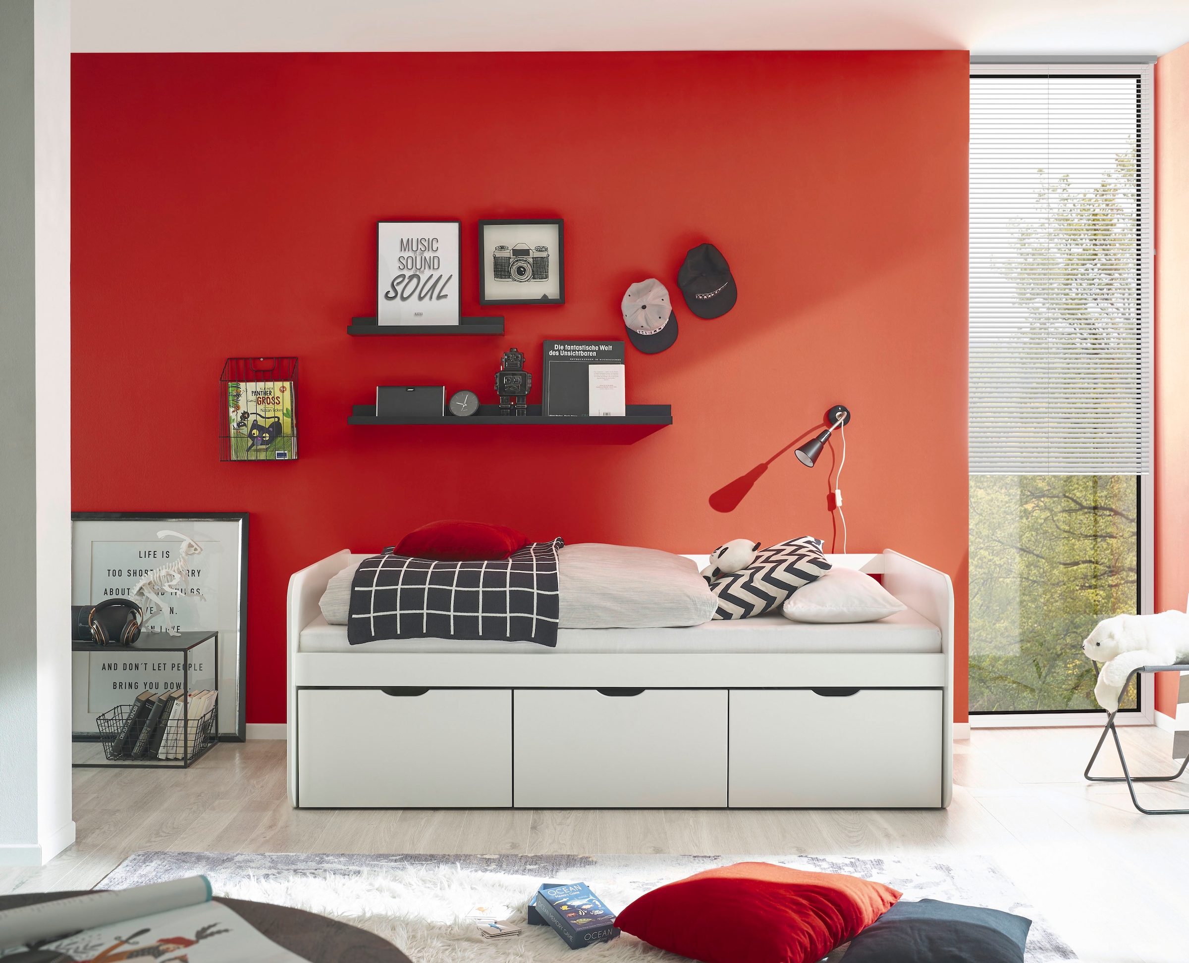 Begabino Lit de rangement »Eino Bett, Einzelbett« comprend 3 tiroirs coulissants