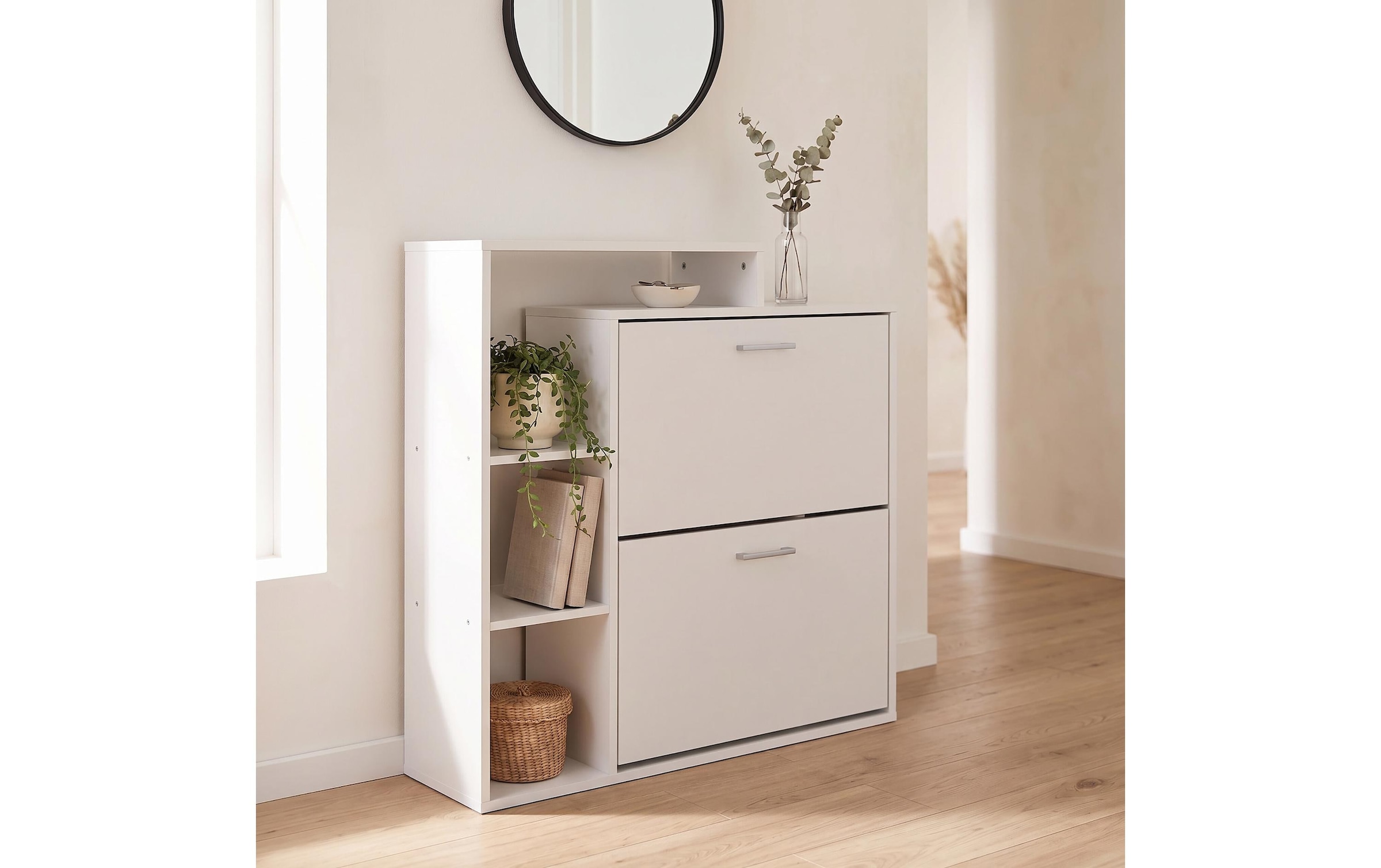 relaxdays Armoire à chaussures »Schuhkipper 80 x 90 cm, Silber/Weiss«