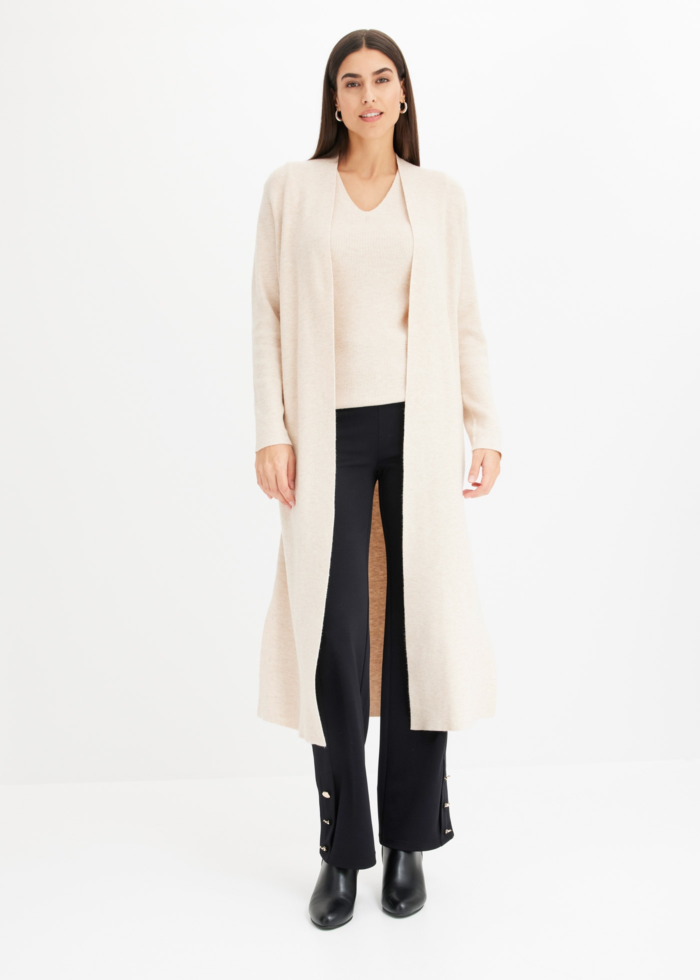 bonprix Longstrickjacke 1 Oversize-Passform, eleganter Stil, ohne Verschluss