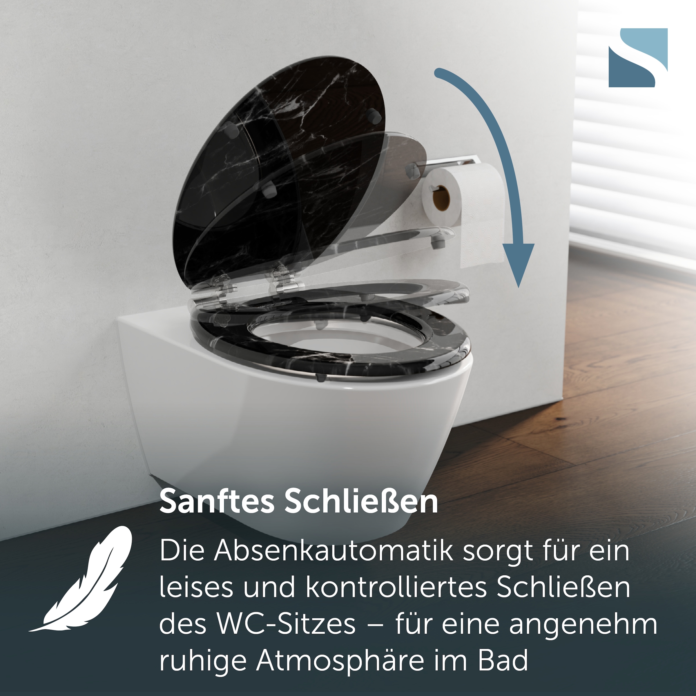 Schütte WC-Sitz »MARMOR BLACK« Toilettendeckel, Absenkautomatik, stabiles MDF, O-Form, Motiv, 175kg