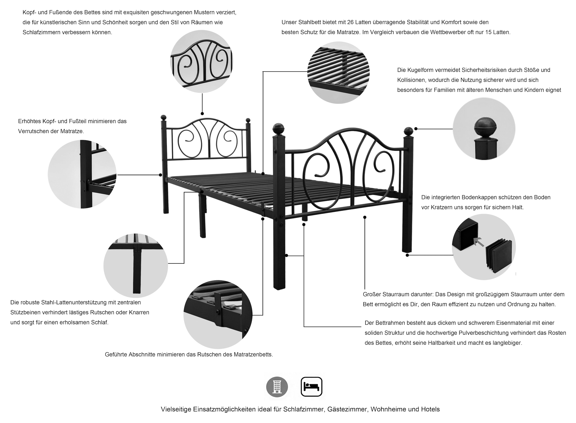 GOODproduct Metallbett »LUND Landhausbett Bett Märchenbett Prinzessinbett« Träume wie im Märchen: Dein romantisches Metallbett in 2 Breiten