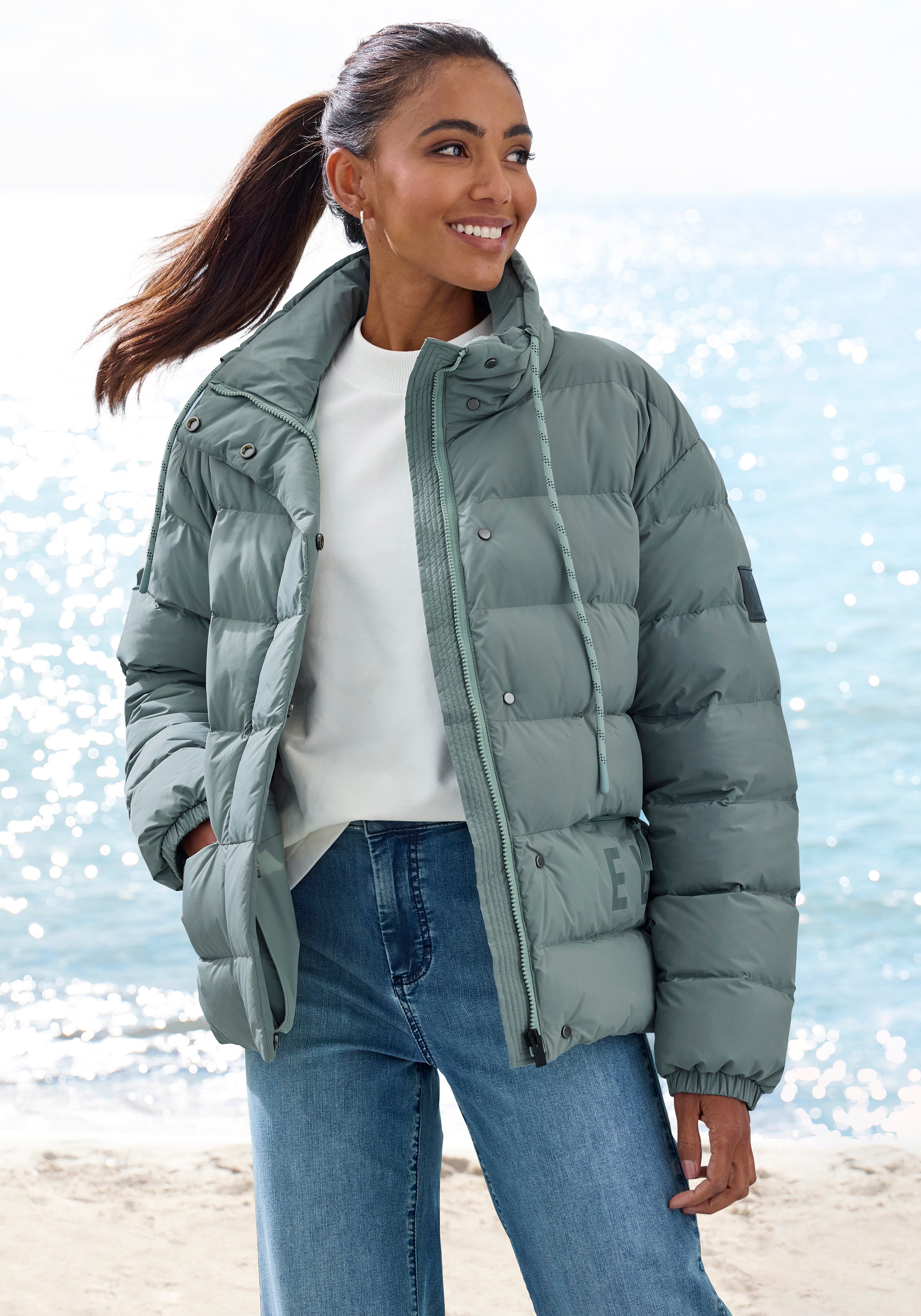 Elbsand Steppjacke ohne Kapuze mit grossem Letter-Print
