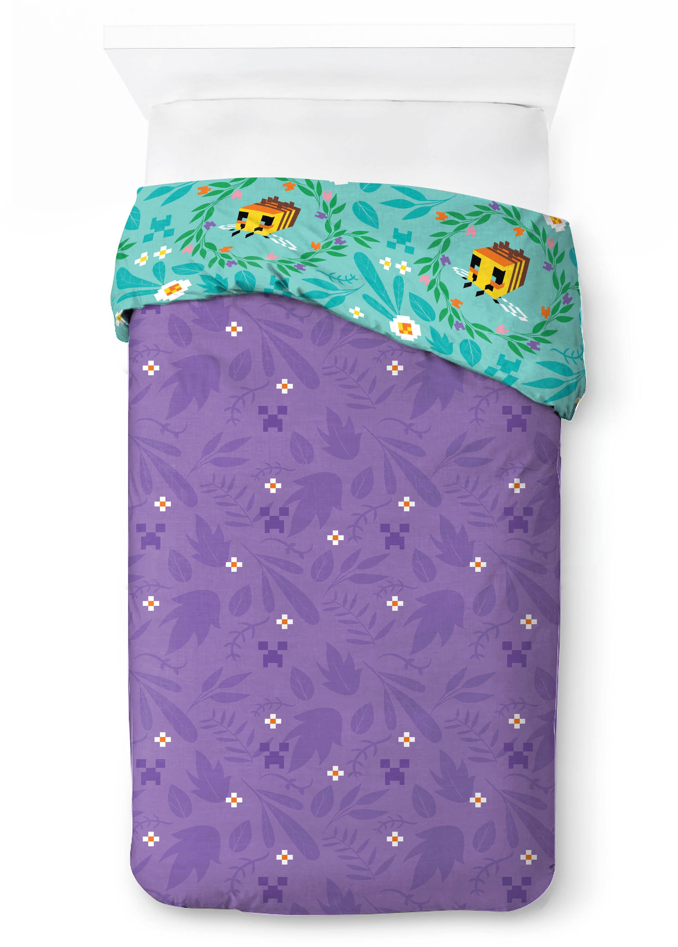 Minecraft Linge de lit pour enfants »Minecraft Bettbezug-Set  135x200 cm + Kissenbezug 80x80 cm« 2 pièces 100 % coton, lavable en machine, réversible