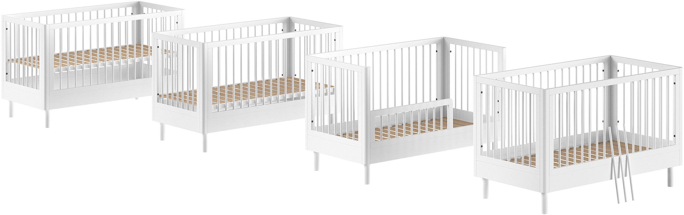 Vipack Lit bébé »Forrest, aus massiver Buche weiss lackiert, zeitloses Design« sommier à lattes réglable en hauteur en 3 positions, très stable