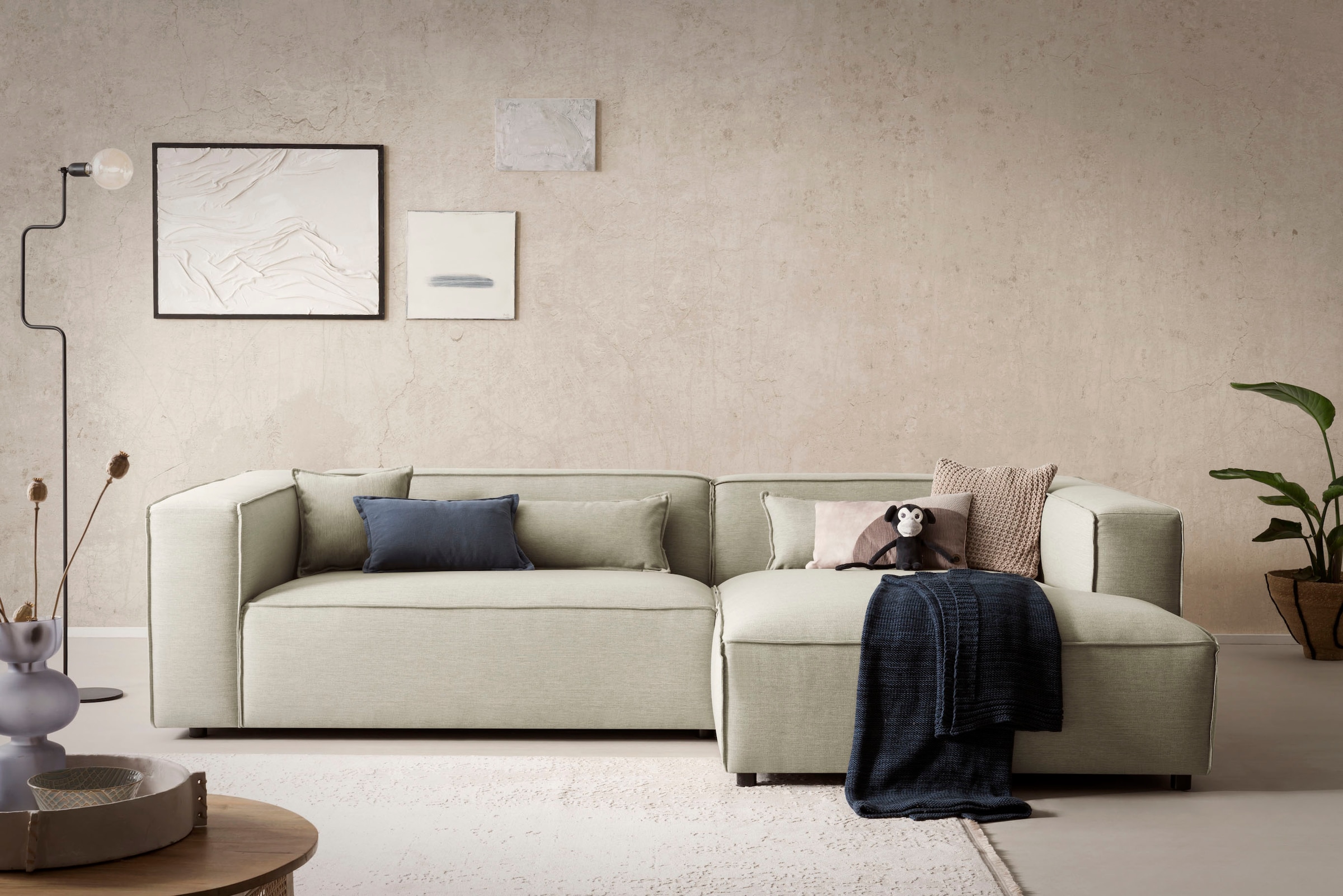 LeGer Home by Lena Gercke Canapé d'angle »PIARA XXL, Big-Sofa, Cord, Leinenoptik o. Strukturstoff, L-Form« wahlweise Ottomane rechts/links, Kedernaht, extra tiefe Sitzfläche