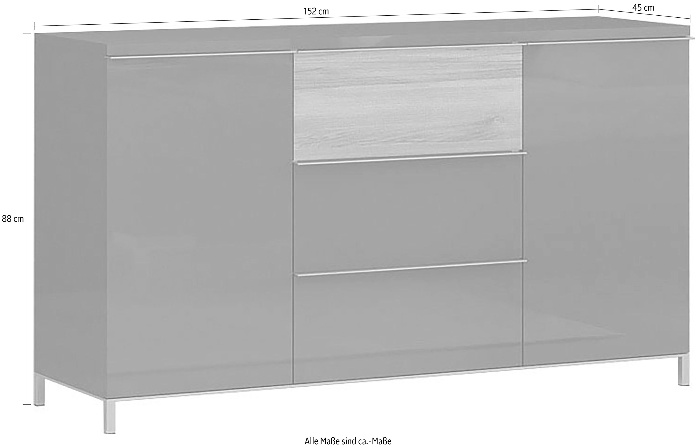 GOODproduct Buffet »Onyx, Kommode mit 3 Schubladen und 2 Türen,  UV Lackierung Hochglanz« Matériau bois certifié FSC®,  commode combinée avec fonction soft-close, dimensions (L/P/H) 152/45/88cm