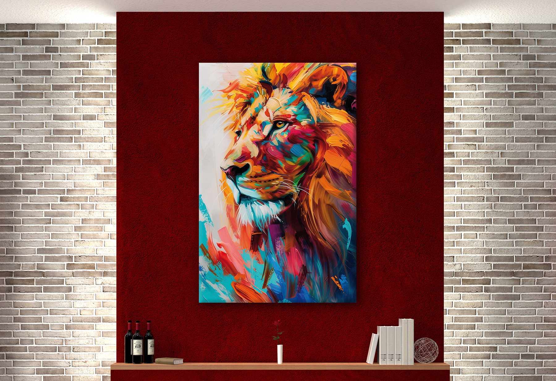 Bönninghoff Tableau sur toile »Wandbild BUNTER LÖWE 78x118 cm – Leinwandbild Keilrahmen Deko modern« Animaux | Art | Félins | Lion | Lions | Pop Art 1 cuis tlg. tendu sur châssis