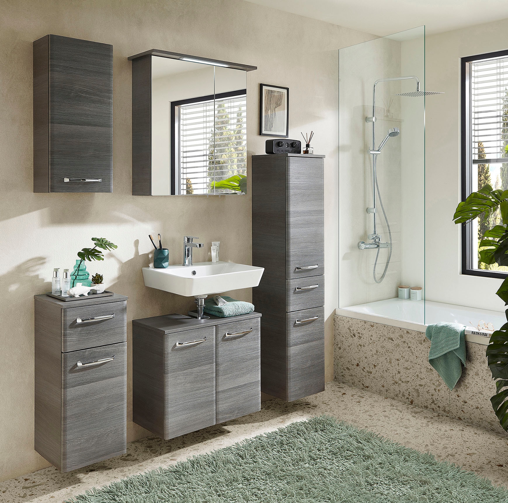 Saphir Armoire sous lavabo »Quickset Unterbeckenschrank mit 2 Türen, Siphonausschnitt, 60 cm breit« Armoire sous lavabo avec amortisseur de porte, poignées chromées brillantes