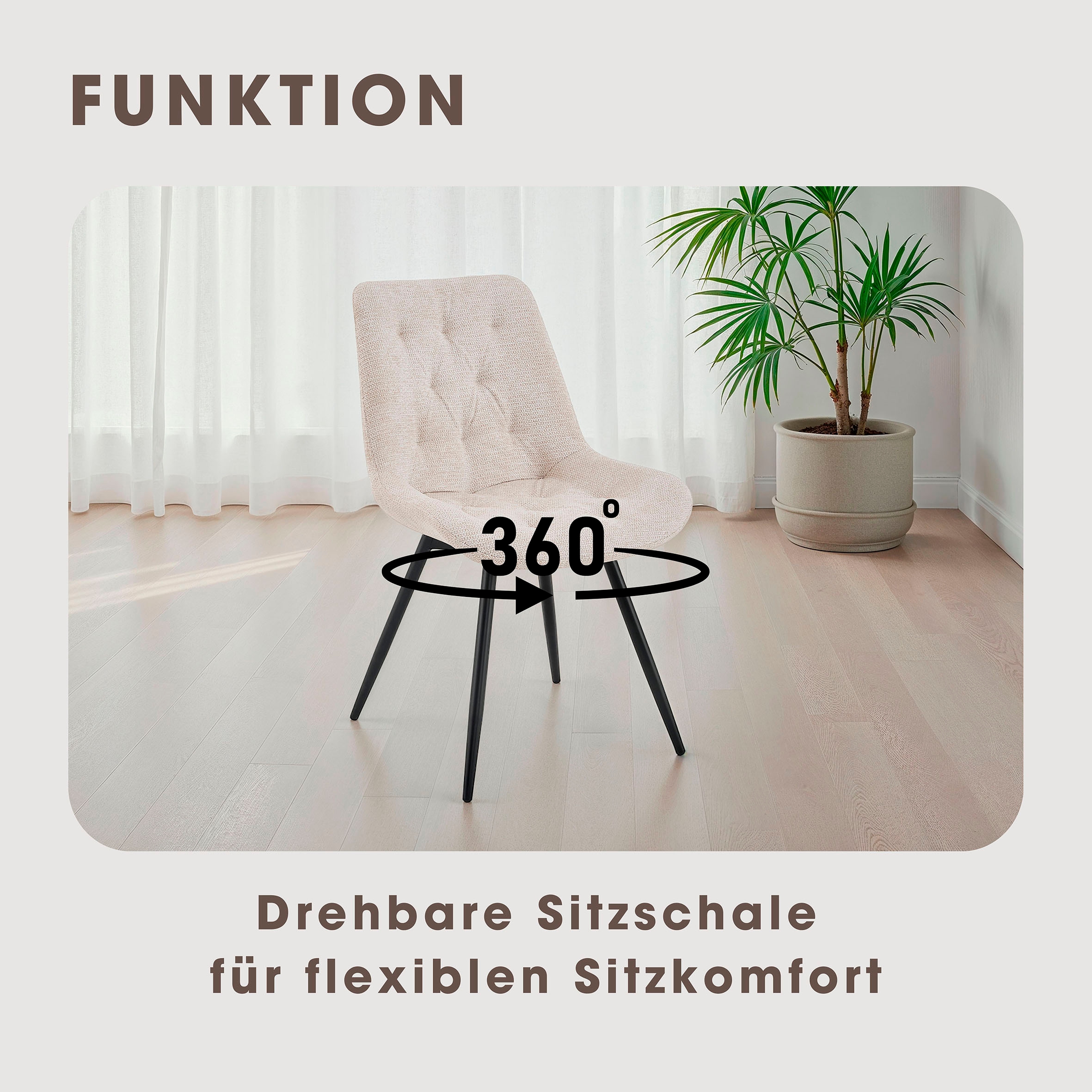 byLIVING Chaise de salle à manger »Aragon« (Ensemble) 2 cuischaise pivotante à 360 degrés, revêtement en tissu tissé de qualité avec matelassage
