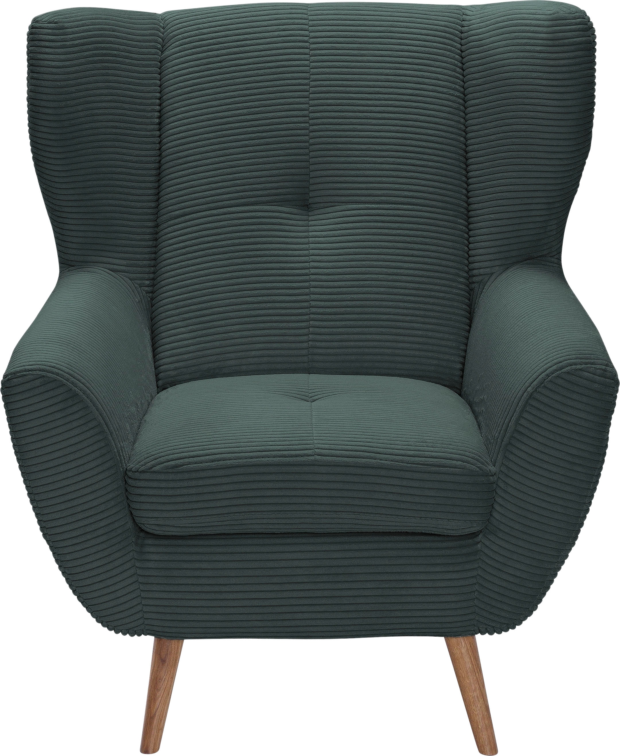 exxpo - sofa fashion Sessel »ALVESTA, Ohrensessel, Loungesessel mit hohem Sitzkomfort« gemütliche Rückenlehne, mit Knopfheftung und hohen Holzfüssen, in Cord