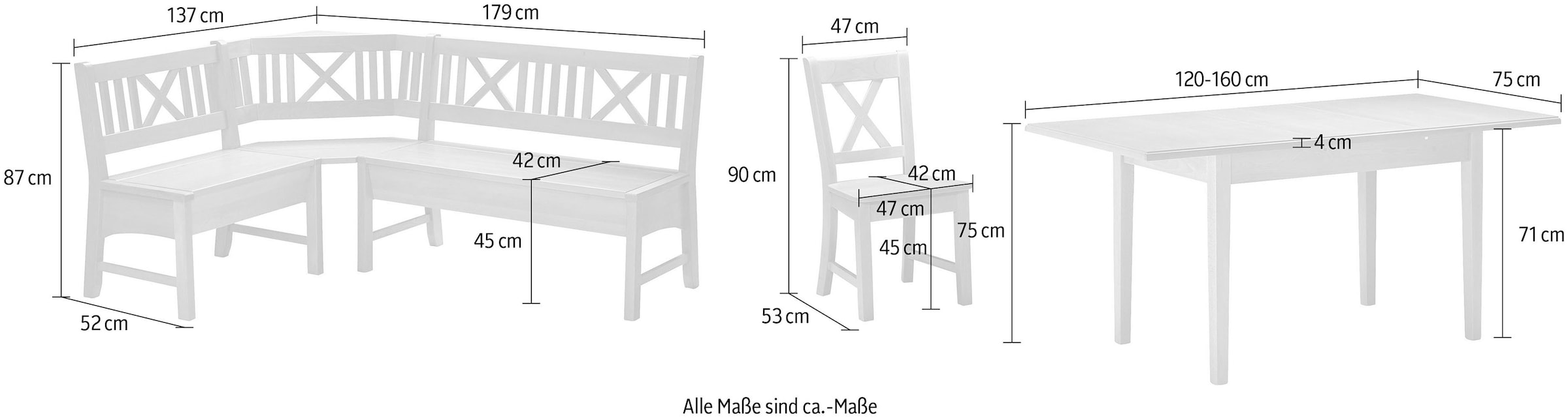 massivline&more Ensemble de bancs d'angle »Bodensee« Ensemble, 8 cuis tlg. structure en bois massif, coussins d'assise amovibles