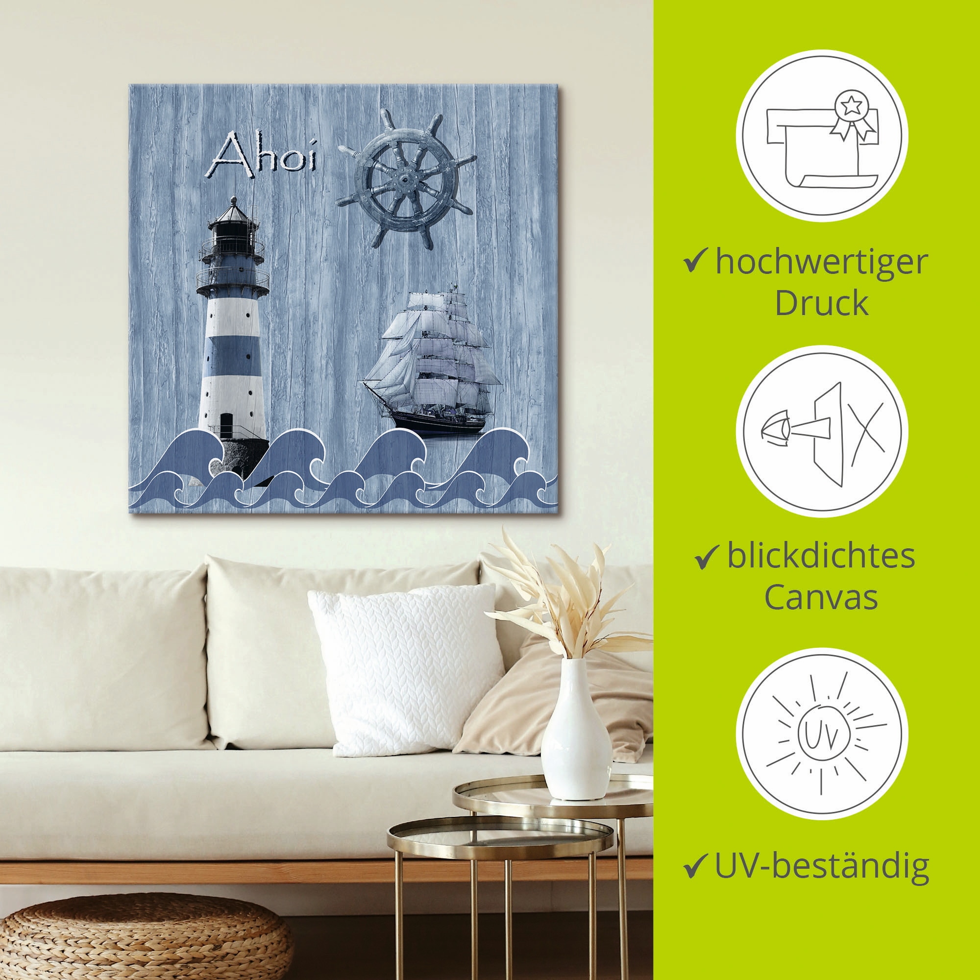 Artland Wandbild »Ahoi im maritimen Blau« Küste 1 Stk. tlg. als Alubild, Leinwandbild in verschied. Grössen