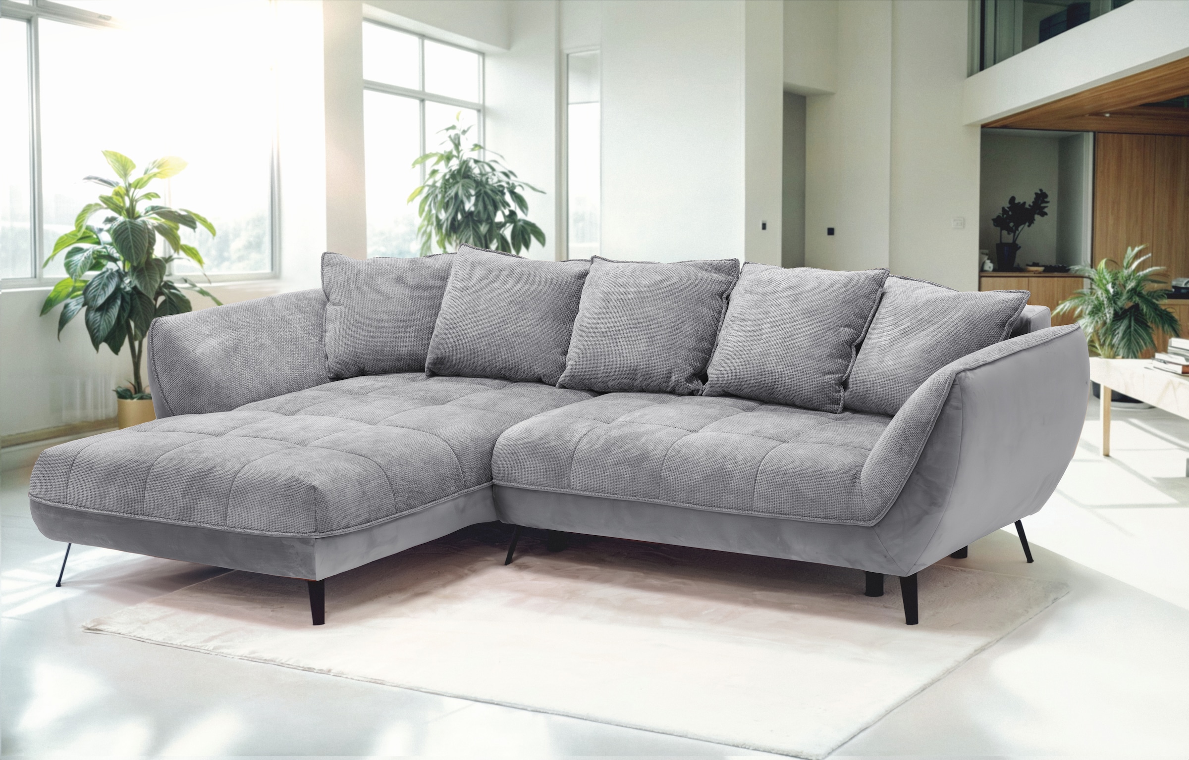 exxpo - sofa fashion Ecksofa »Midway Easy-Lift-Bettfunktion, 15cm bodenfrei, bequem, Breite 282cm« inkl. Bettfunktion und praktischem Bettkasten, L-Form
