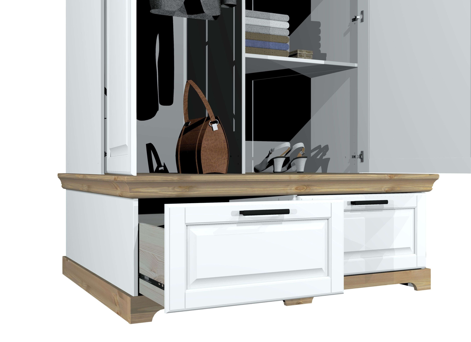 GOODproduct Armoires à vêtements »Rügen Garderobenschrank, Drehtürenschrank, Schrank« FSC® zertifizierte massive Kiefer, Breite 127 cm, integrierte Bank