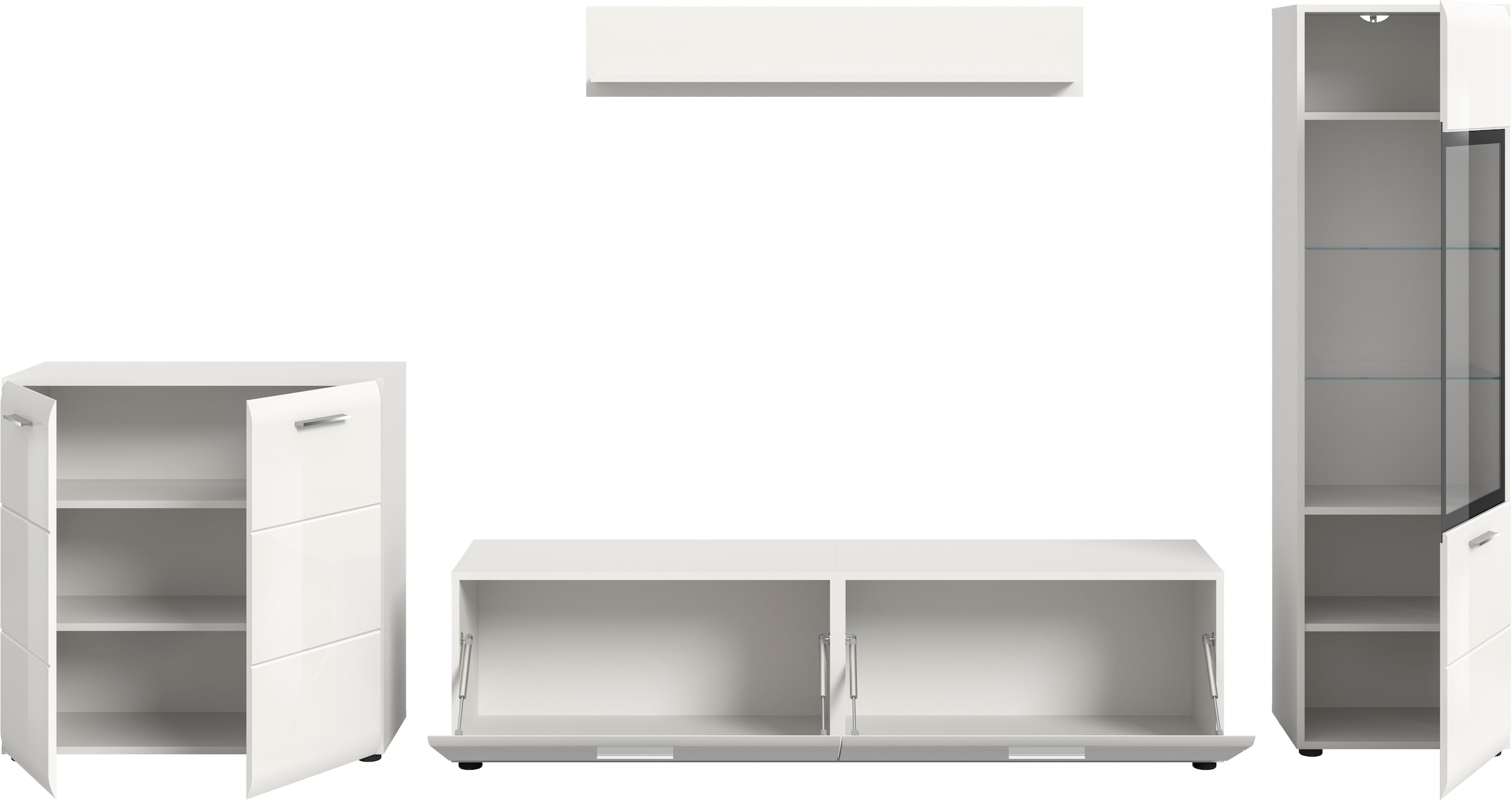 Home affaire Meuble mural »FLORENZ, 4-teilige Wohn-Kombination, hochwertige MDF-Front« Set, Set, best. aus: 1 Kommode, 1 Lowboard, 1 Vitrine, 1 Wandboard, 4 cuis tlg.