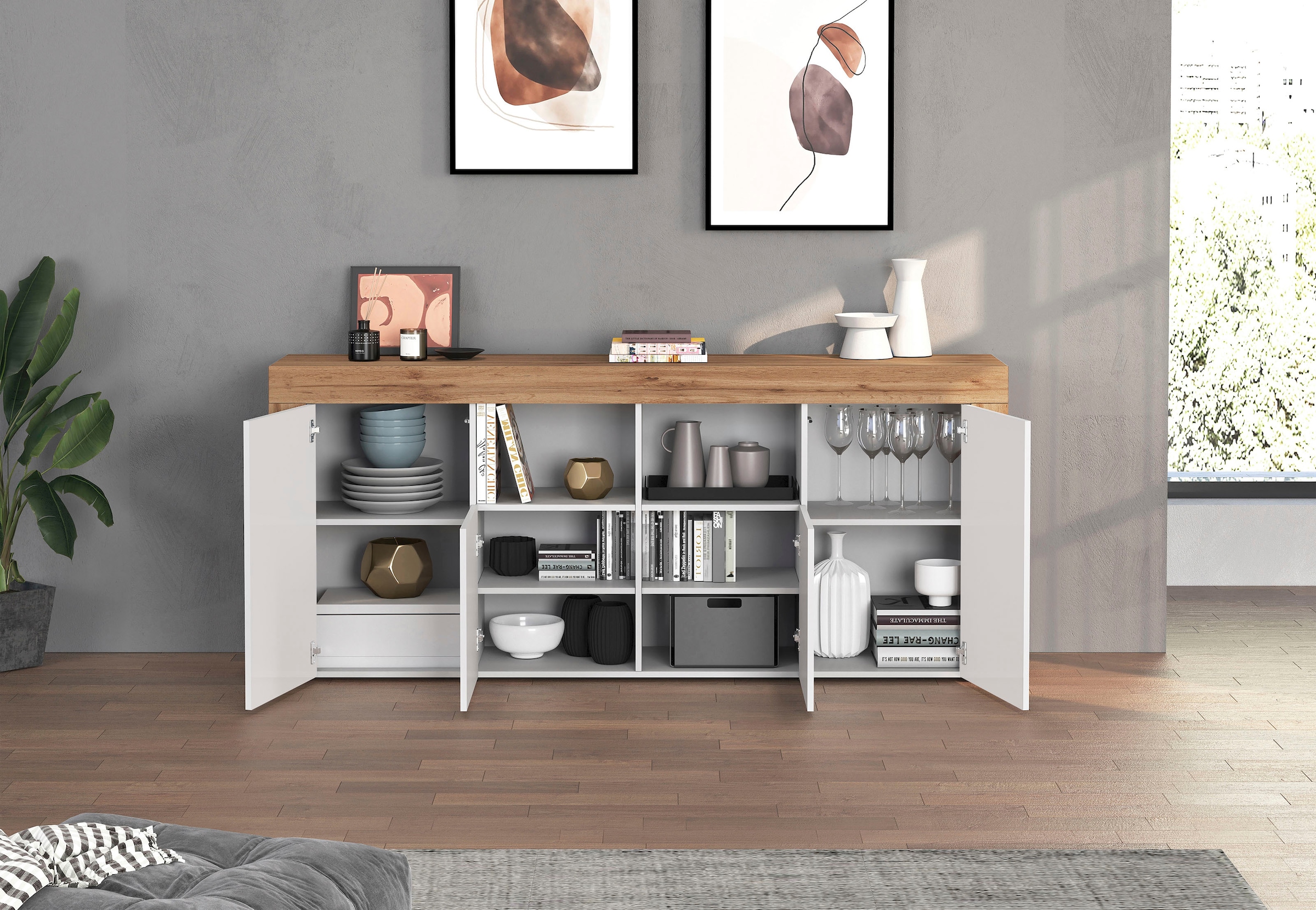 GOODproduct Sideboard »CHRONOS Breite 200 cm  mit 4 Türen, 2 offene und 8 geschlossene Fächer« 1 cuis tlg. Sideboard,Kommode, Schrank, Grifflos mit Push to Open, Made in Italy