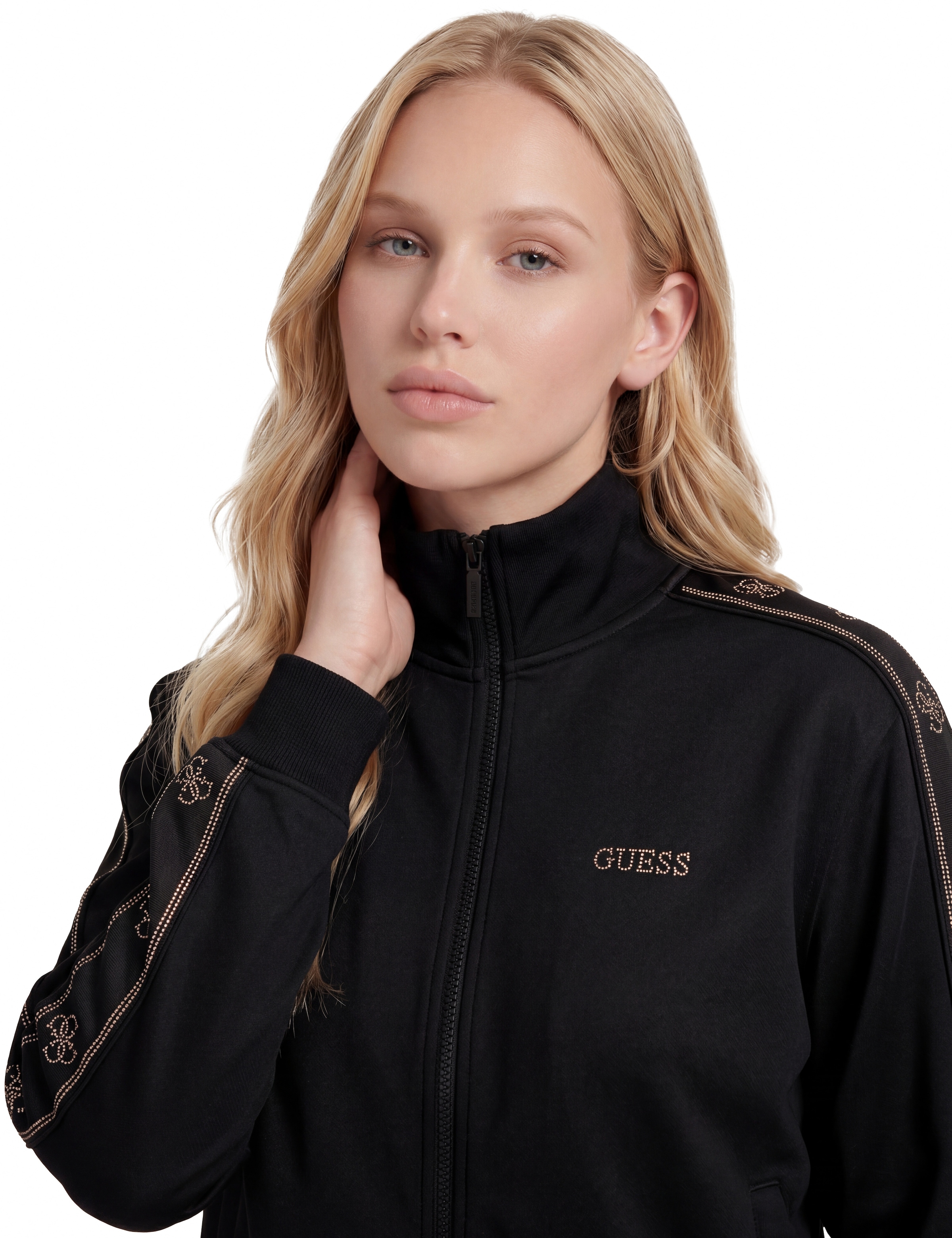 Guess Veste sweat »OCTAVIA HIGH NECK FULL-ZIP« mit Strass-Steinen, Stehkragen