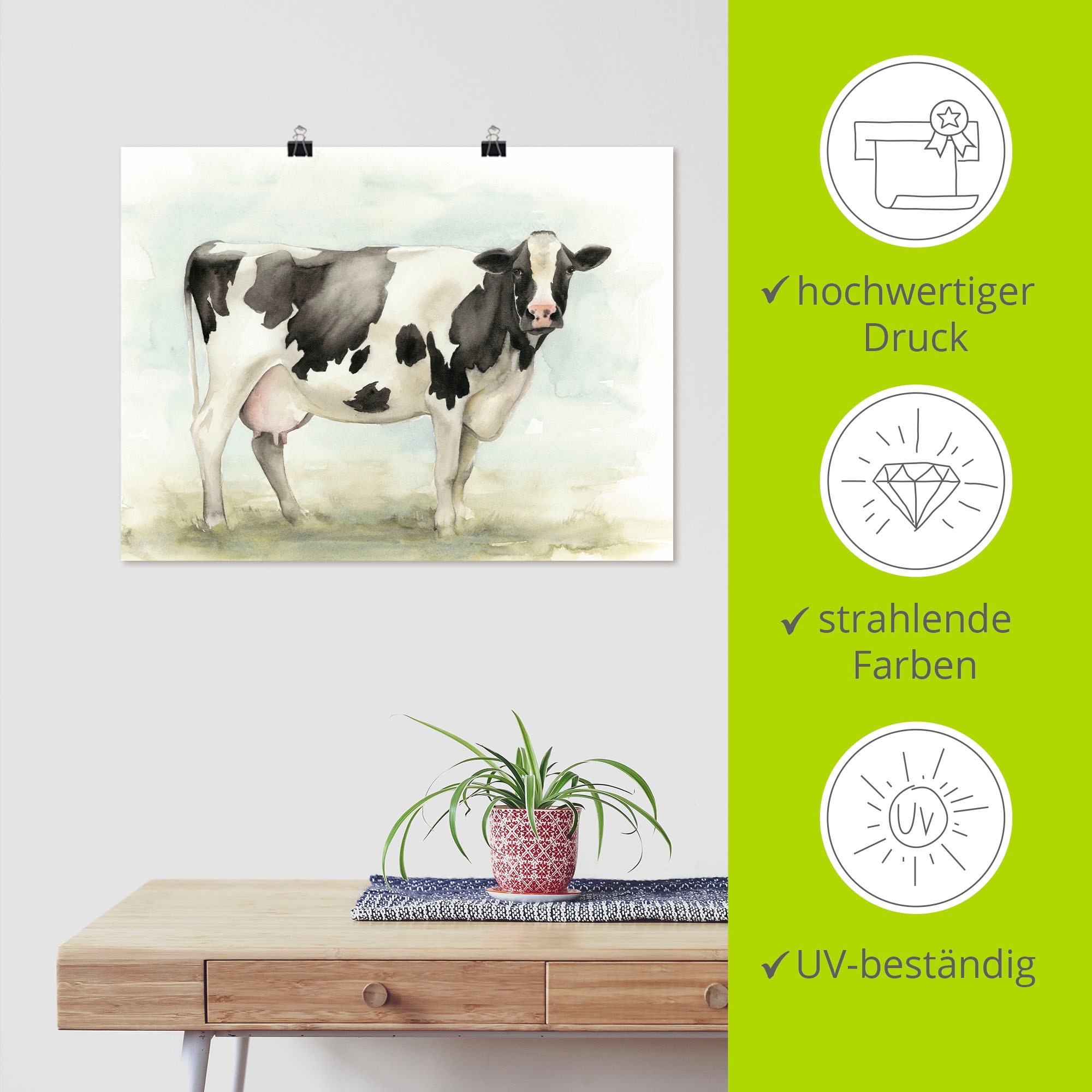 Artland Wandbild »Wasserfarben Kuh I« Haustiere 1 Stk. tlg. als Leinwandbild, Poster in verschied. Grössen