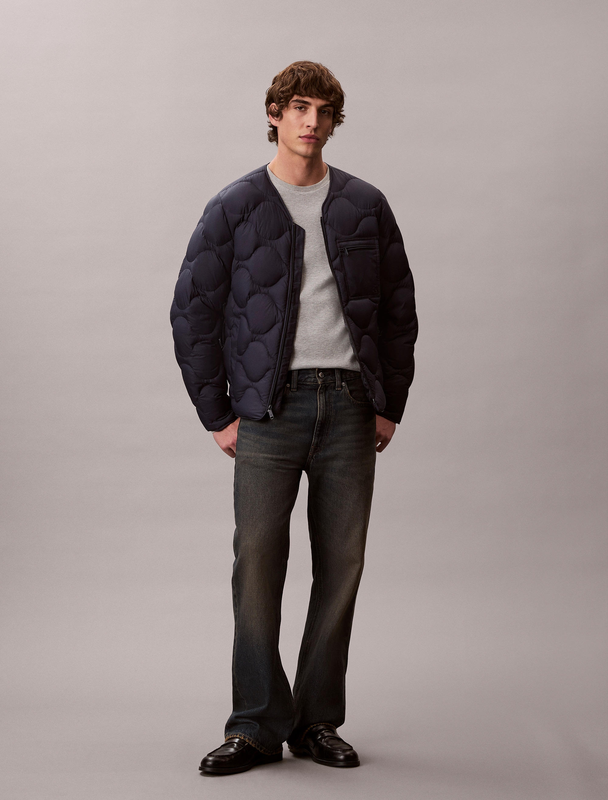 Calvin Klein Jeans Doudoune sans capuche col en tricot, coupe régulière, doublure chaude