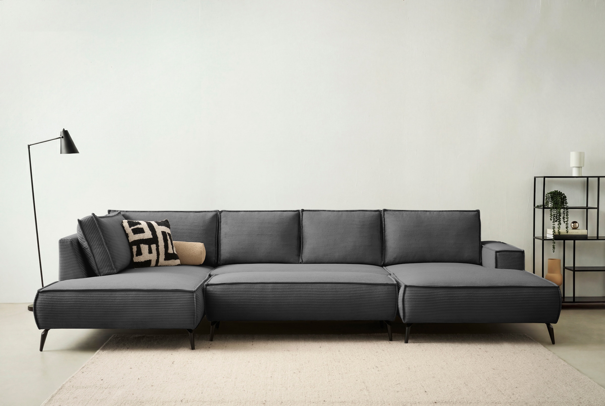 Home affaire Paysage de salon »mit Hocker, TVINNU, moderne U-Form in Cord oder Leinenoptik« Recamiere rechts/links, stellbar zum Schlafsofa (Krokodilverbinder)