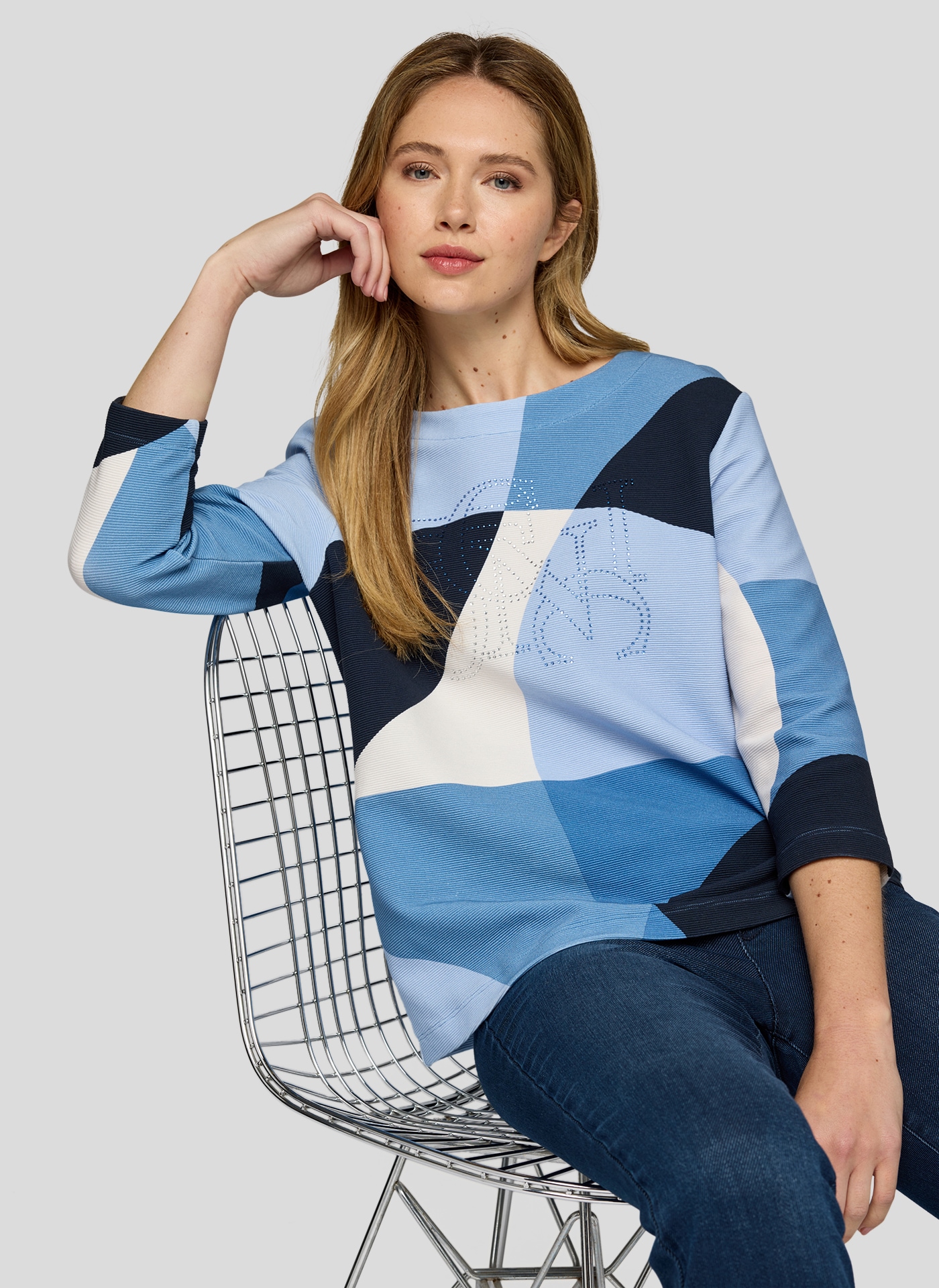 Rabe T-shirt à manches 3/4 Sommershirt mit All-Over Print und Gflitzersteinen