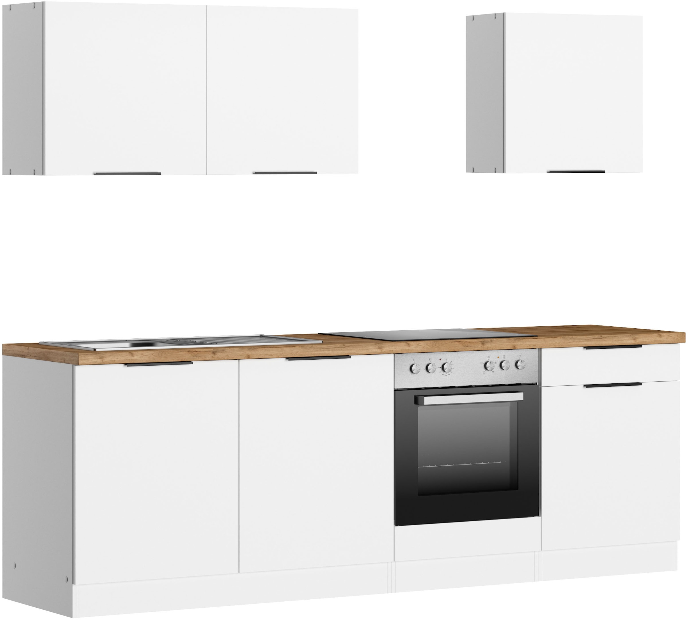 KOCHSTATION Kitchenette »KS-Lagos2, Breite 240 cm« au choix avec appareils électriques, avec plan de travail d'une épaisseur de 38 mm