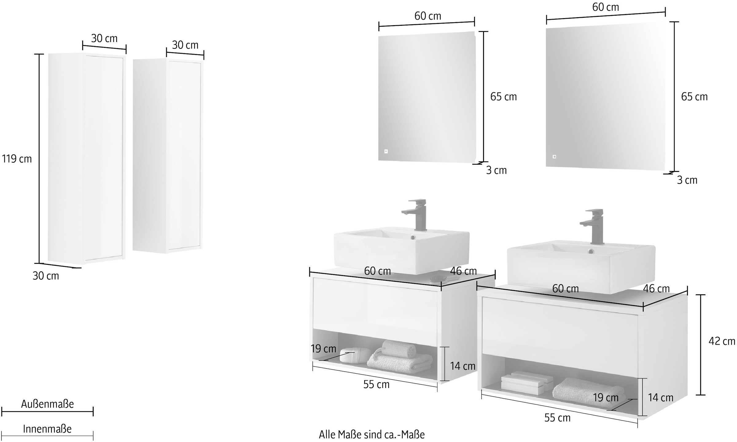 PLACES OF STYLE Badmöbel-Set »Studio Line, Bad im modernen Design, 6-teiliges Badezimmer« 6 Stk. tlg.