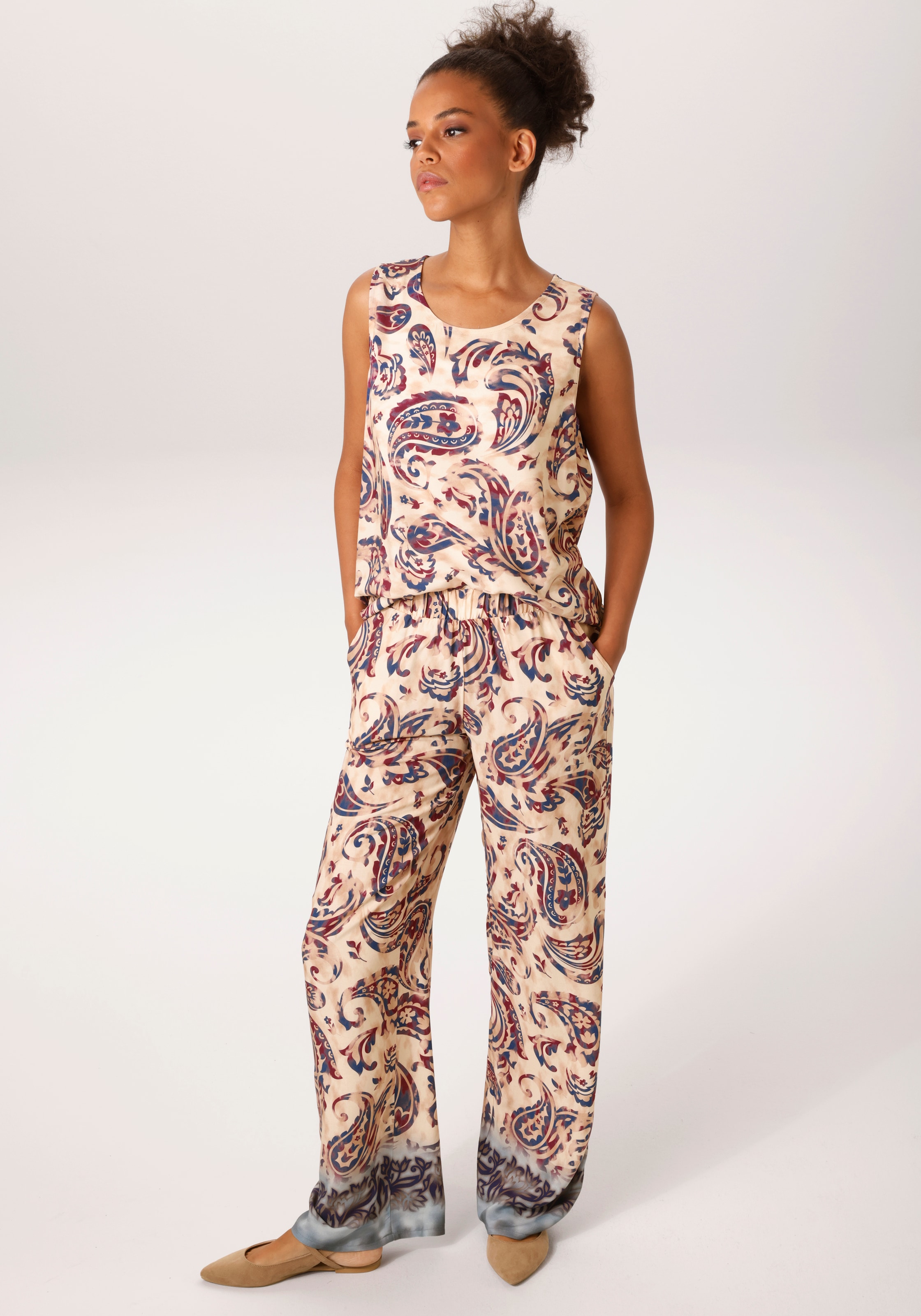 Aniston CASUAL Pantalon à enfiler  mit trendigem Paisley-Druck und Bordüre am Saum - NEUE KOLLEKTION