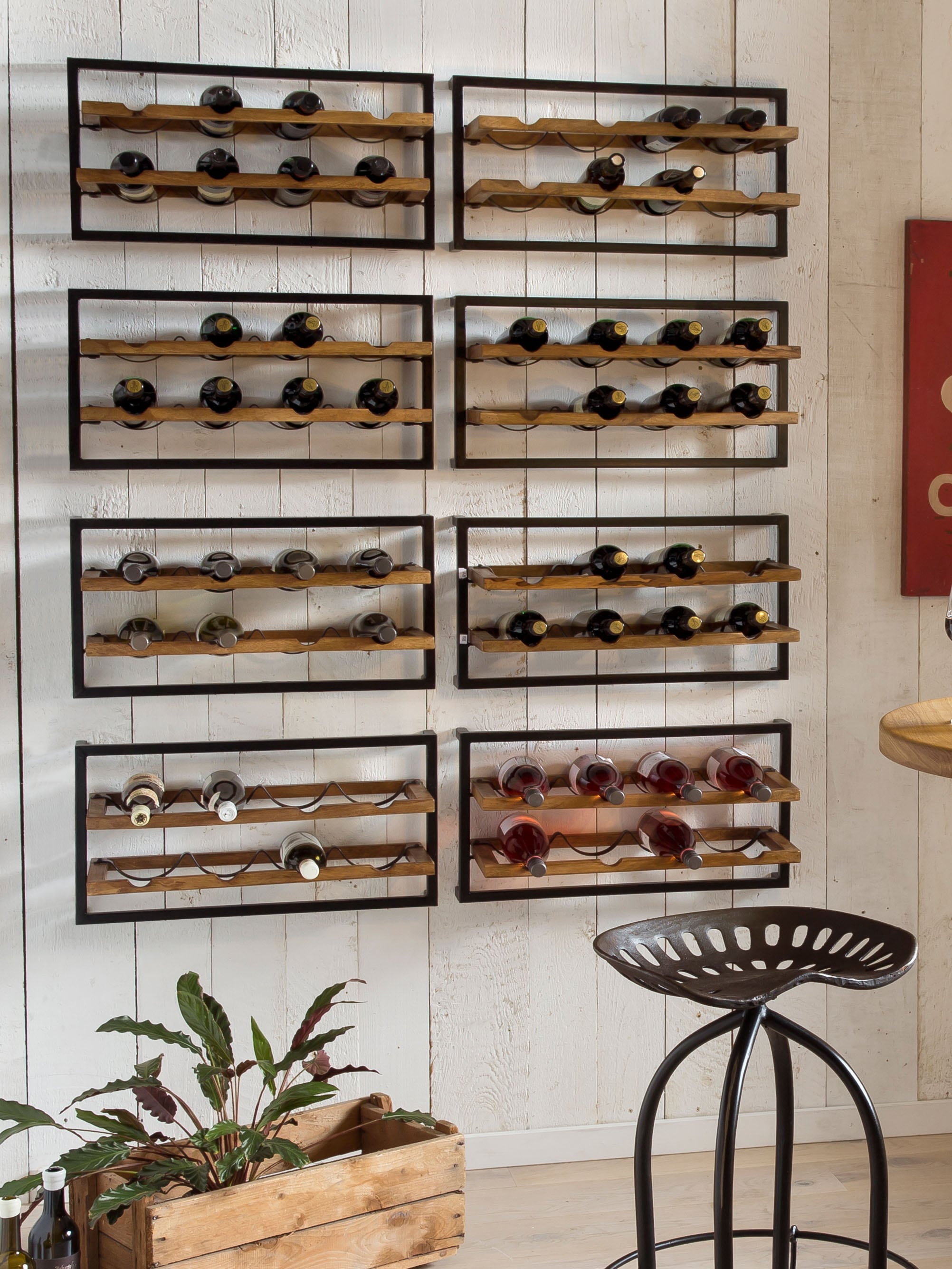 SIT Étagère à vin »Wandregal PANAMA – Industrial Regal aus Mango‑Holz & Altmetall« casier à vin pour 8 bouteilles