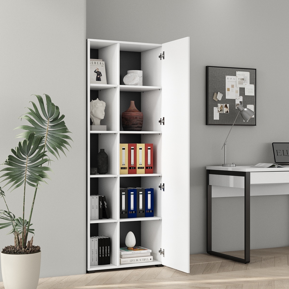 GOODproduct Armoire de classement »Moid, moderner Mehrzweckschrank,« Masse: 64,5x41,5x175 cm, 5 Fächer mit viel Stauraum