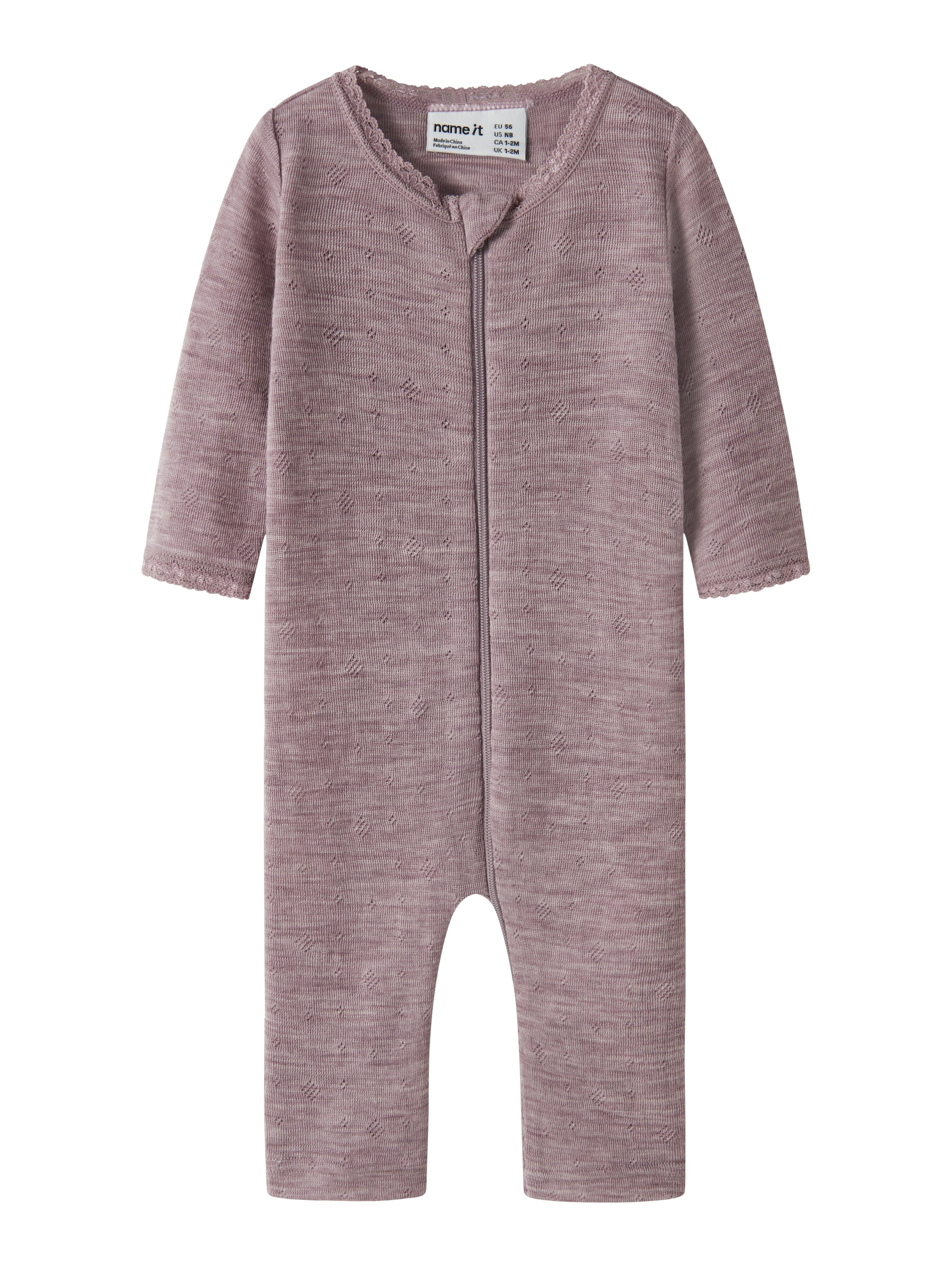 Name It Pyjama »NBFWANG WOOL NEEDLE NIGHTSUIT SOLID NOOS« en laine, coupe régulière, avec fermeture éclair et protection du menton