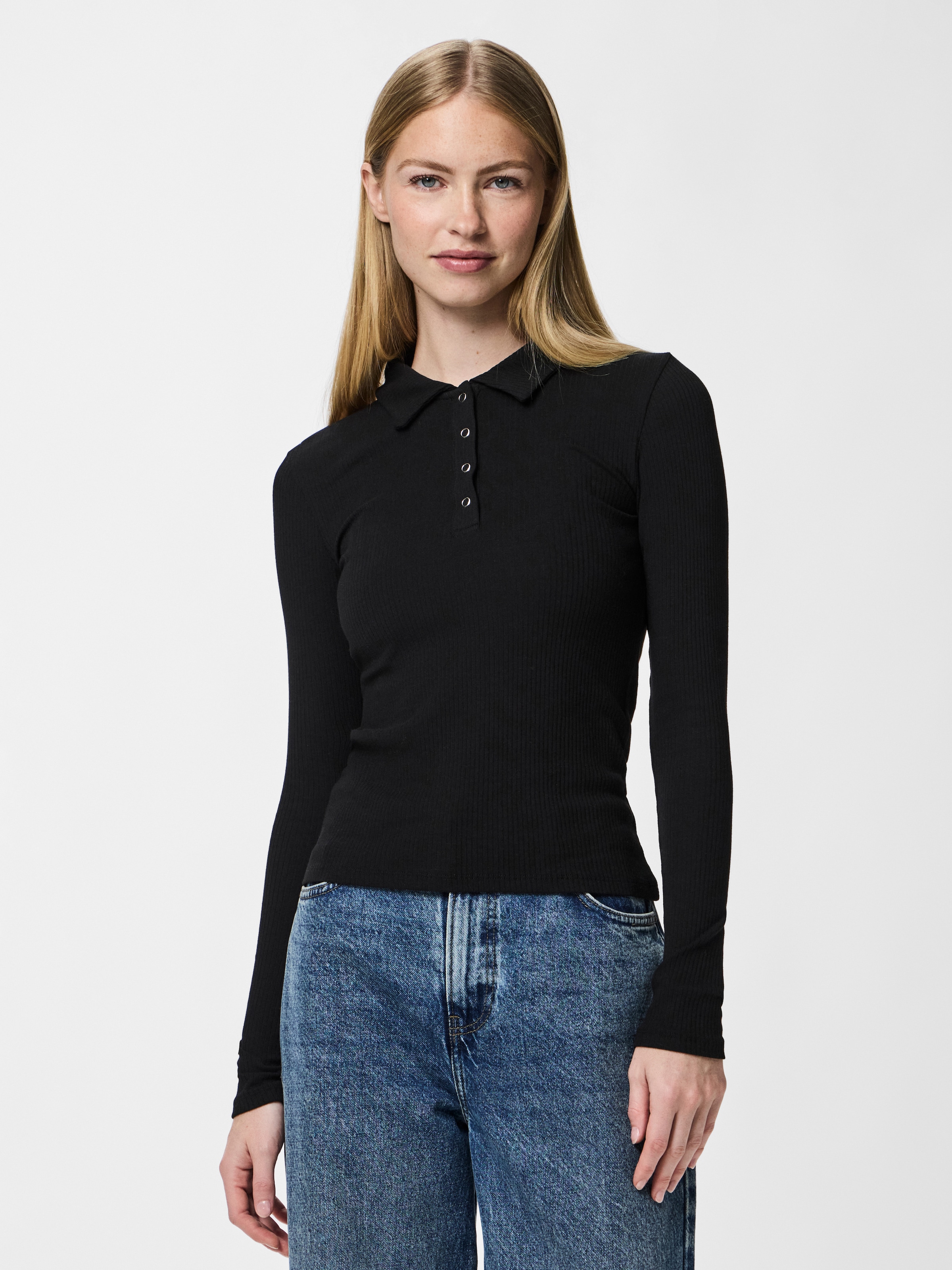 pieces Polo à manches longues »PCKITTE LS POLO TOP JRS NOOS« mit gerippter Struktur