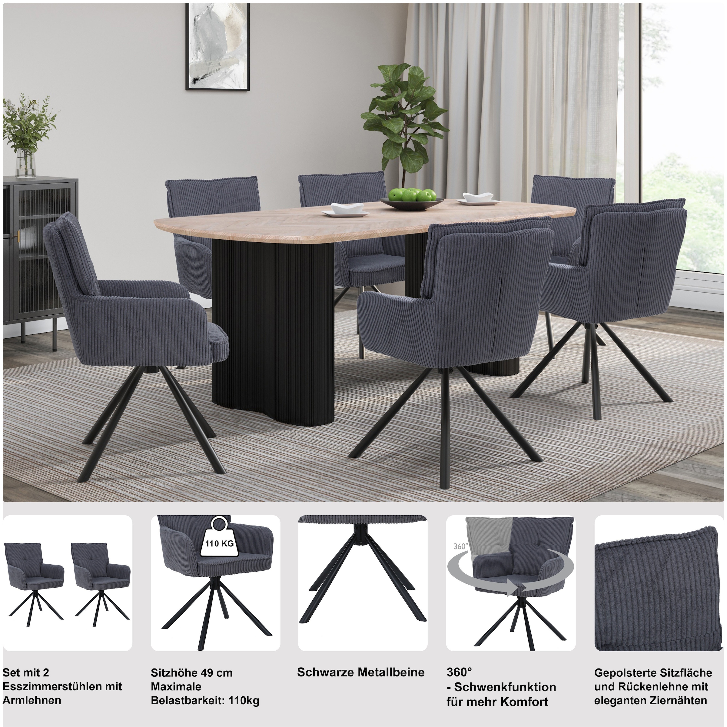 GOODproduct Esszimmerstuhl »Les Choux« () 2 Stk.gepolsterte Rückenlehne, Armlehne und Sitzfläche, Sitzhöhe 48 cm