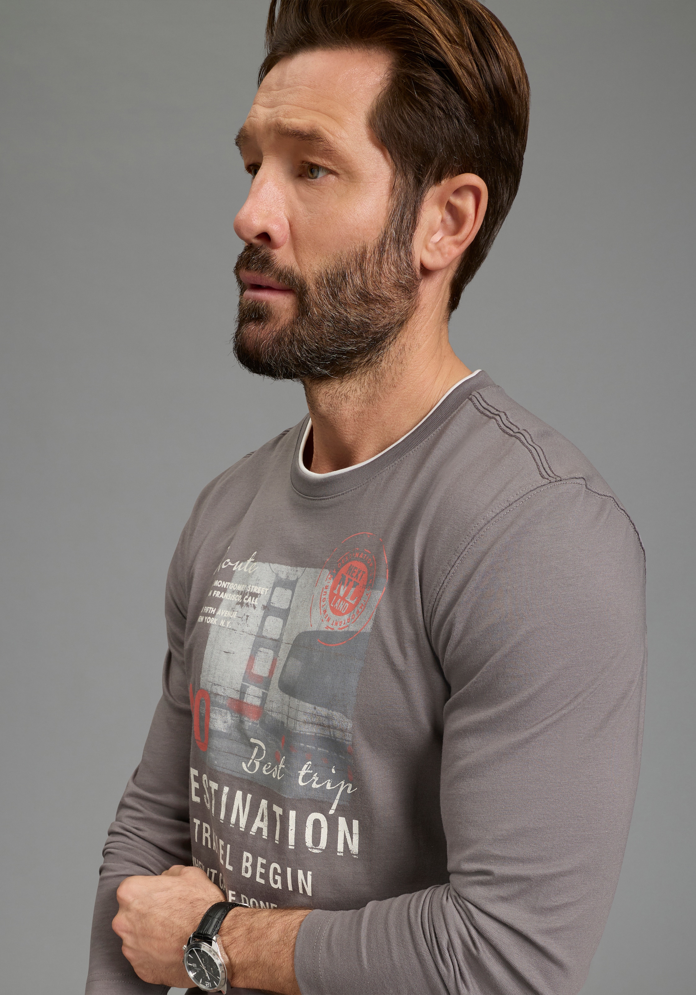 Man's World T-shirt à manches longues »neue Farbe!« manches longues, imprimé, col rond, 100% coton
