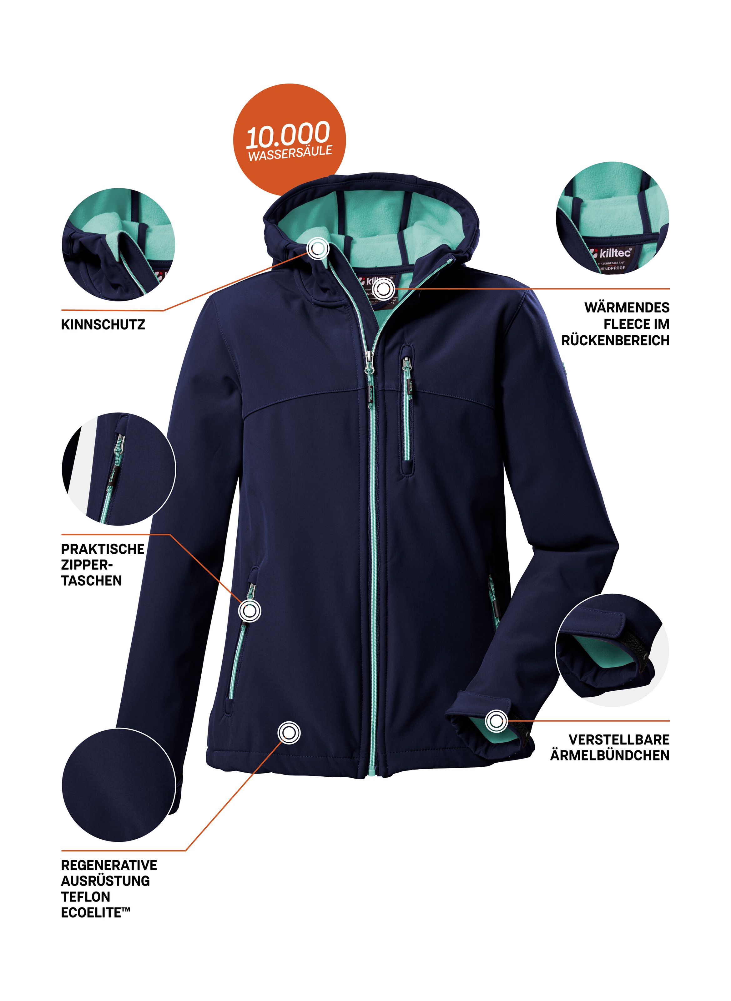 Killtec Softshelljacke »Girls Softshelljacke« Wasserabweisend, verstellbare Kapuze u Ärmel, Fleece-Innenfutter