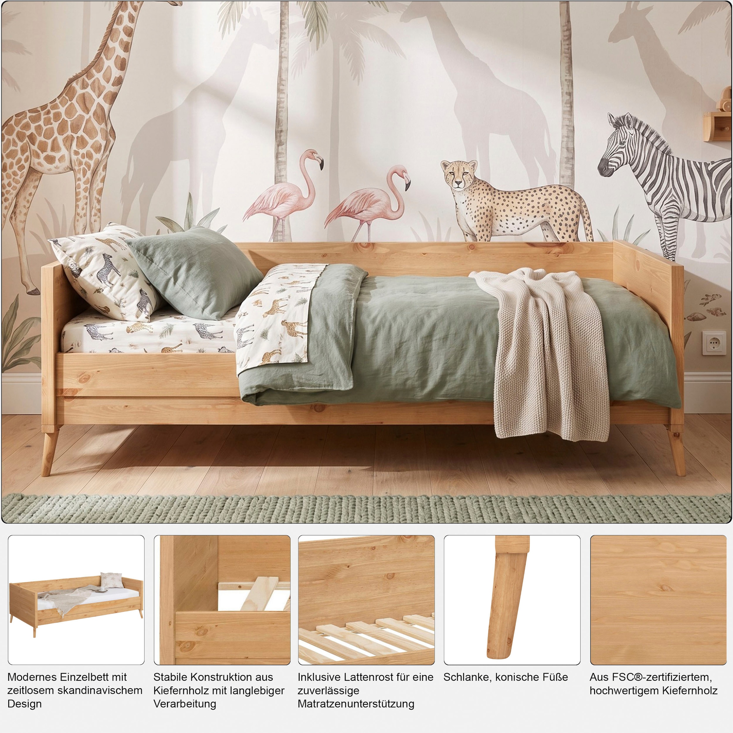 GOODproduct Lit pour adolescents »Ellen« en pin massif, en 2 couleurs différentes, avec pieds en bois