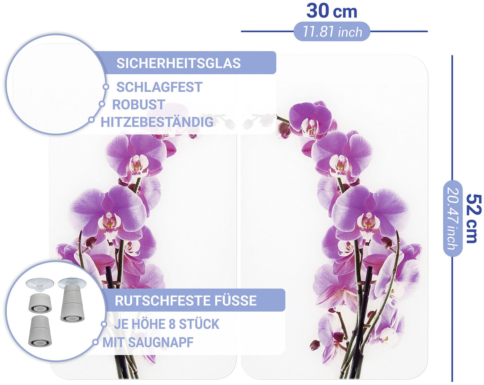 WENKO Herd-Abdeckplatte »Universal Modell Orchideenblüte« Herdabdeckung für alle Herdarten, kratzfest, mit rutschfesten Füssen
