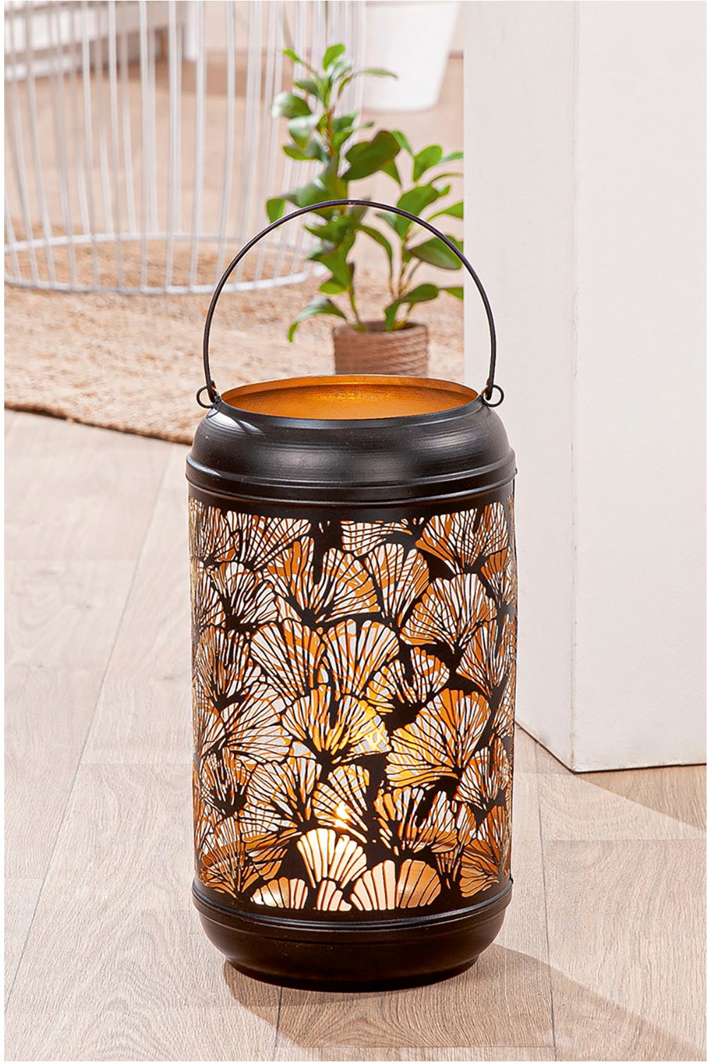 GILDE Photophore »Windlicht Ginkgo, schwarz H.36 cm«