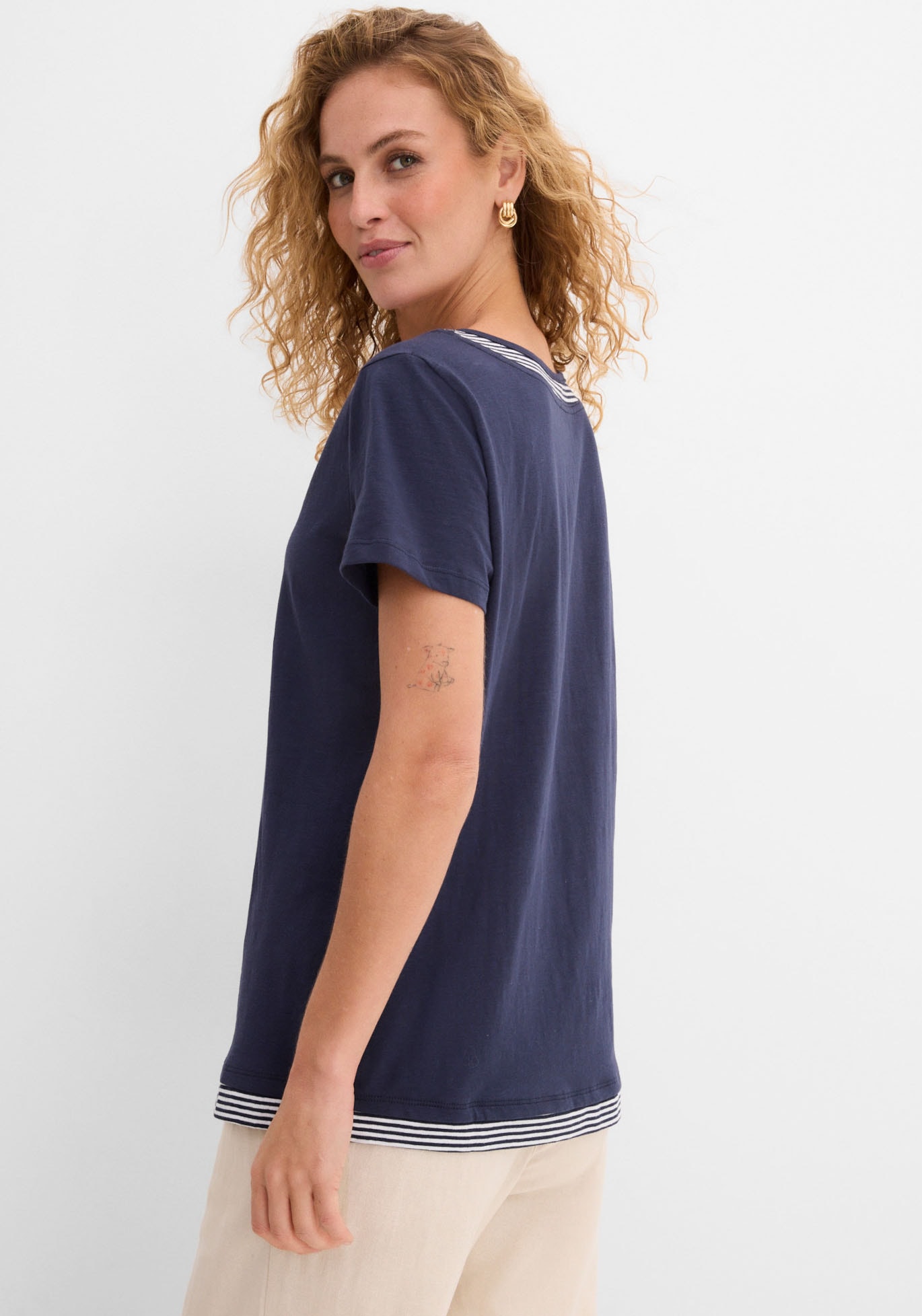 bonprix T-shirt 2 en 1 bequeme Passform, Kurzarm, für den Alltag, aus Baumwolle