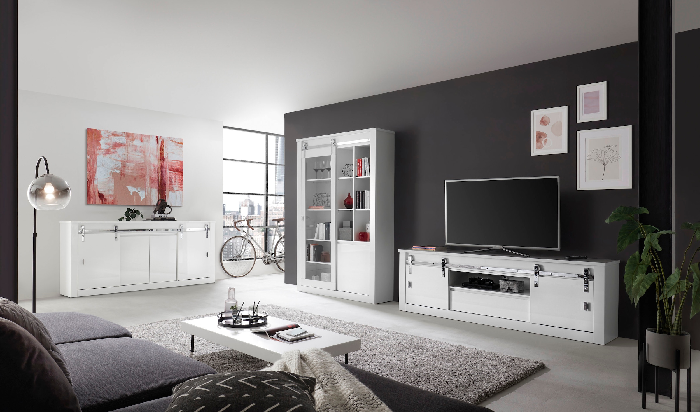 Home affaire Meuble mural »Daytona, moderne Anbauwand, Wohnzimmer-Set in Weiss Hochglanz« Set, 2 cuis tlg.
