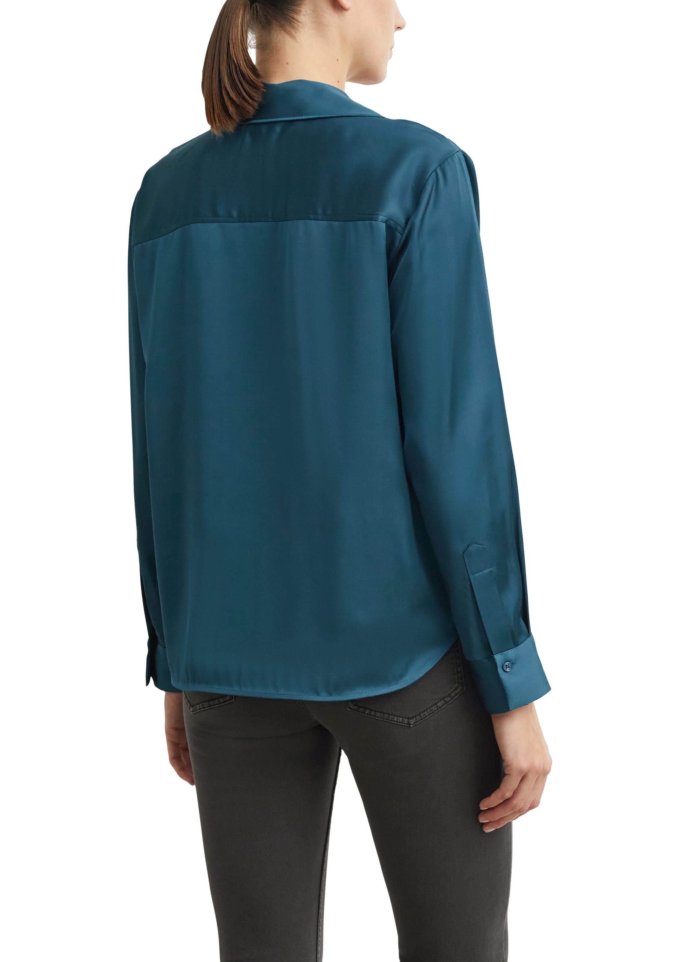 Comma Chemise en satin mit V-Ausschnitt und Knopfleiste