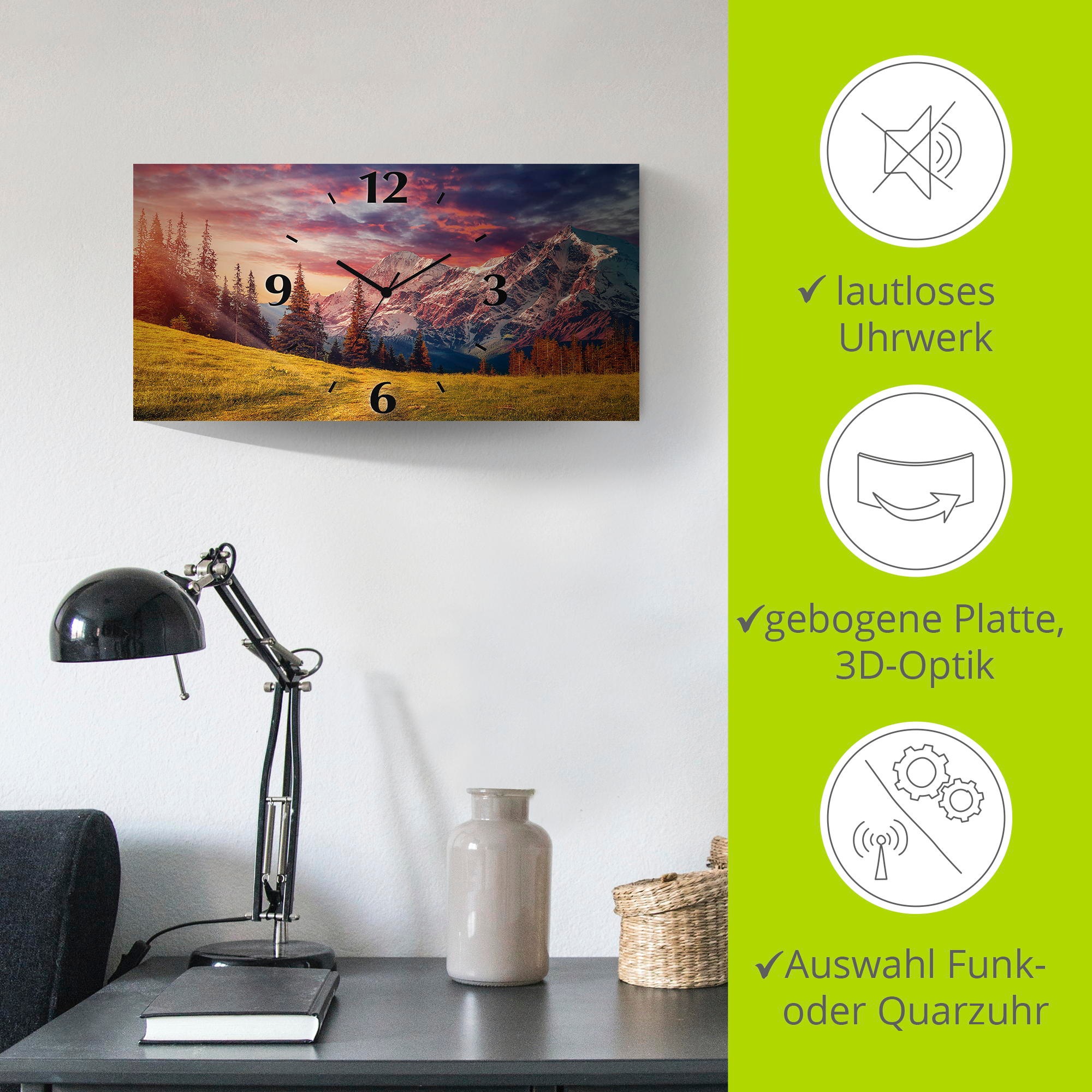 Artland Wanduhr »Alpines Hochland« 3D Optik gebogen, mit Quarz- oder Funkuhrwerk, versch. Grössen