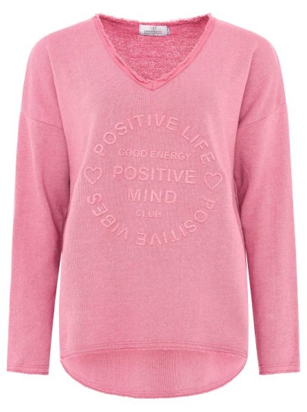 Zwillingsherz Sweat-shirt »"Positive Mind"«, ausgefranster V-Ausschnitt, Used Look, Langarm, Schriftzug
