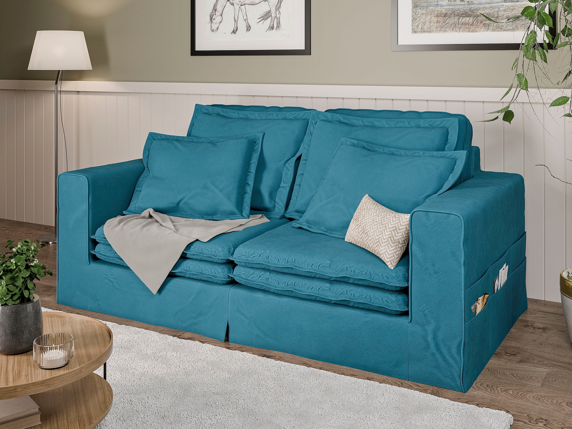 Home affaire 3-Sitzer »ALISSAS BIS mit vielen Kissen, Biesen an den Kissen,« Hussen-Optik,   kleine Taschen an der Seite zum Verstauen