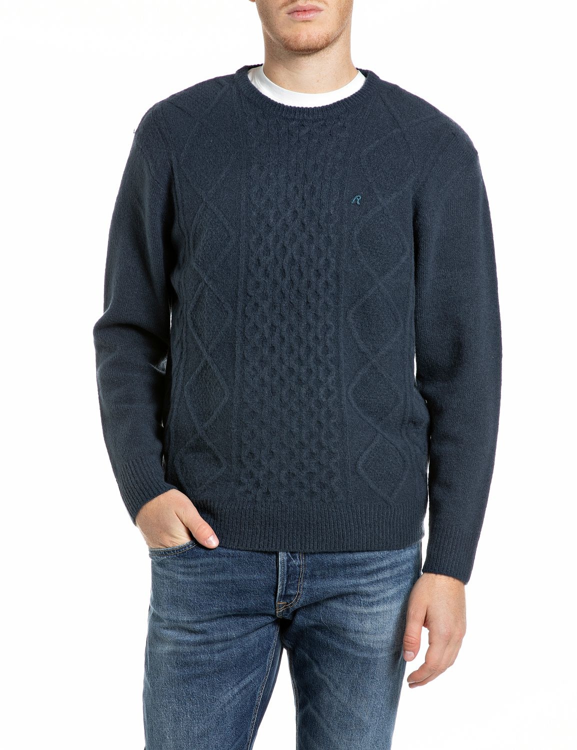 Replay Pull en tricot mit Zopfmuster, Materialmix
