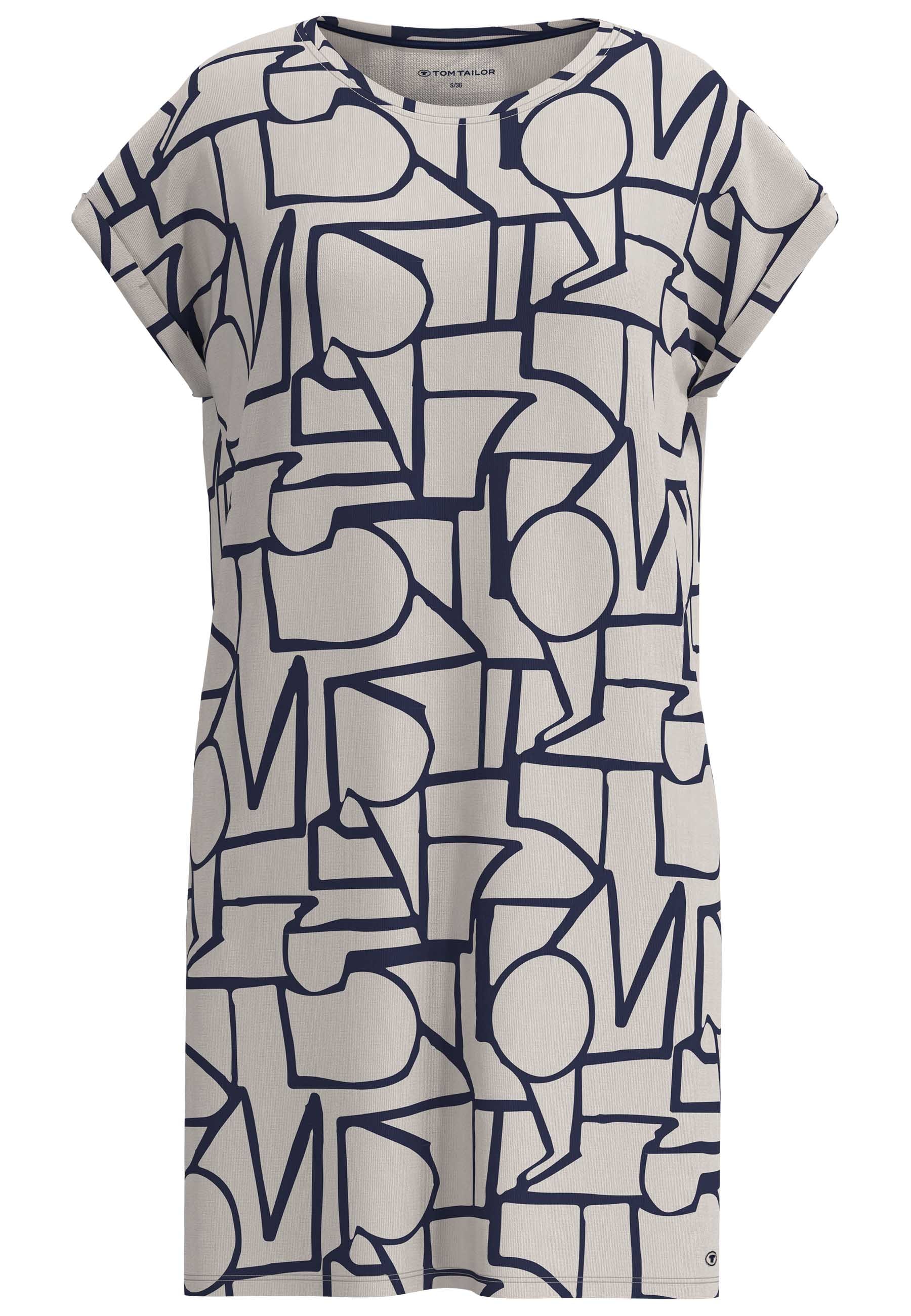 TOM TAILOR Chemise de nuit longueur genou, à motifs, manches courtes, col rond, mélange viscose